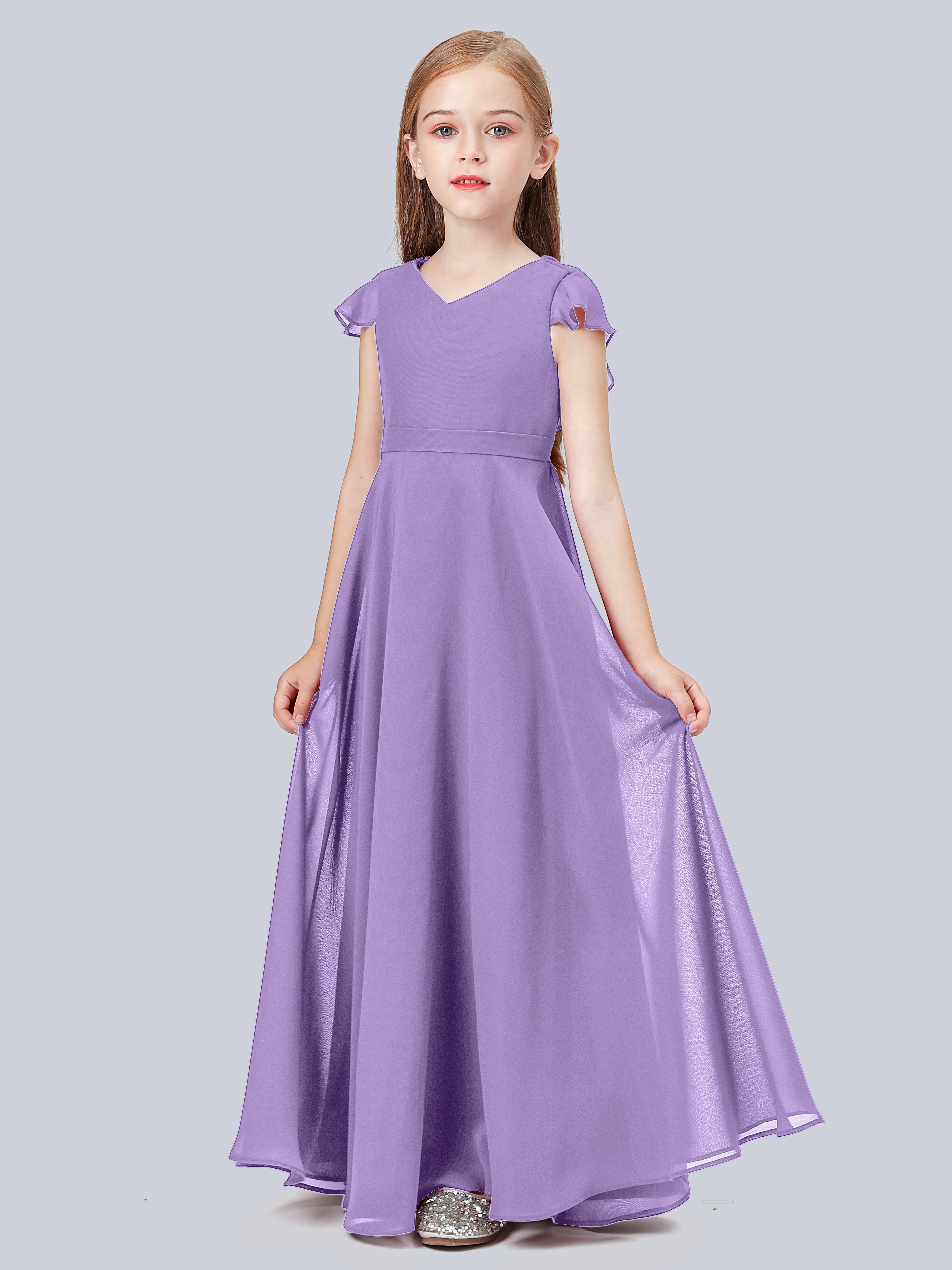 Volant Flügelärmel Chiffon Kleid für Junge Brautjungfern