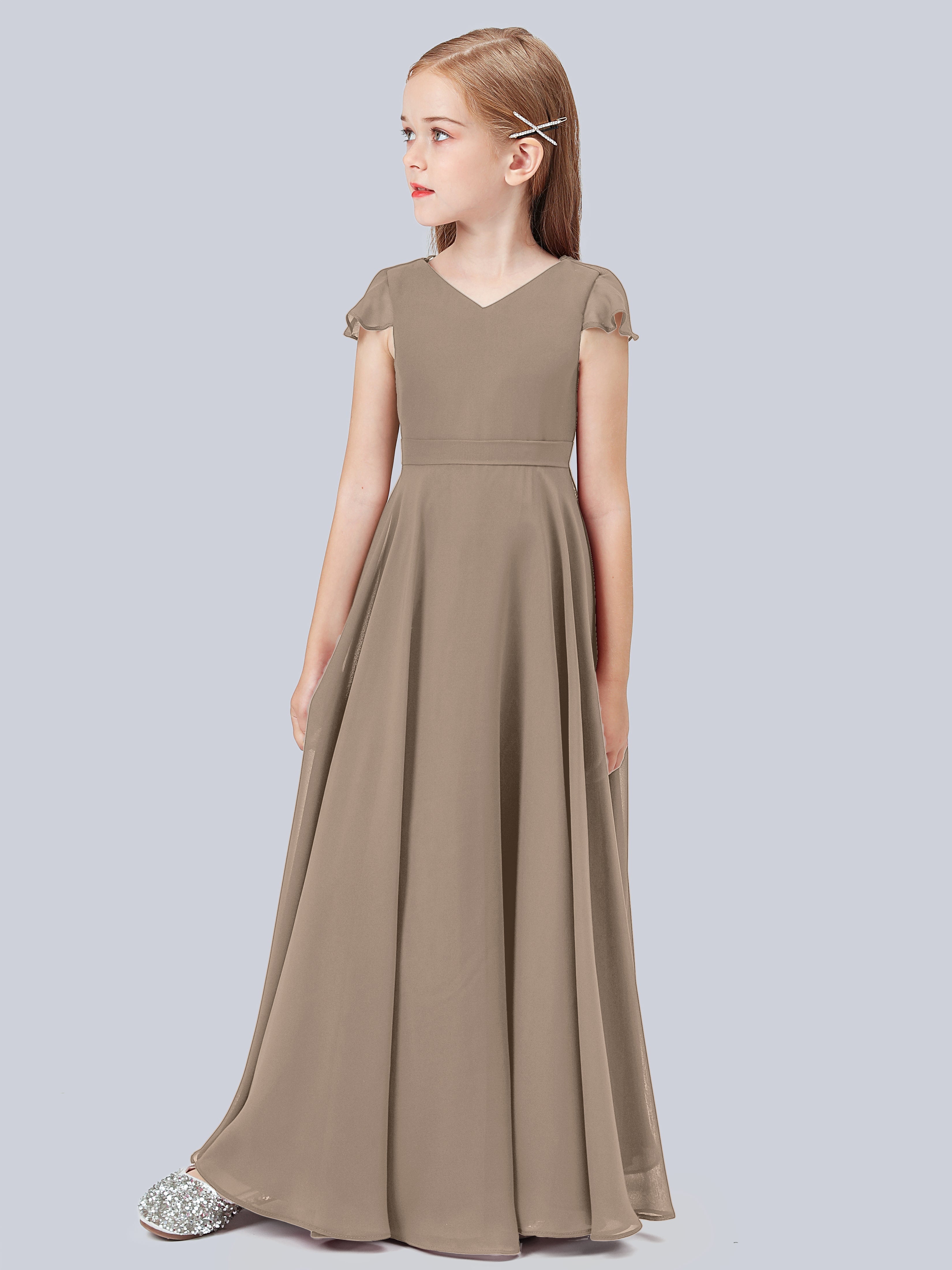 Volant Flügelärmel Chiffon Kleid für Junge Brautjungfern