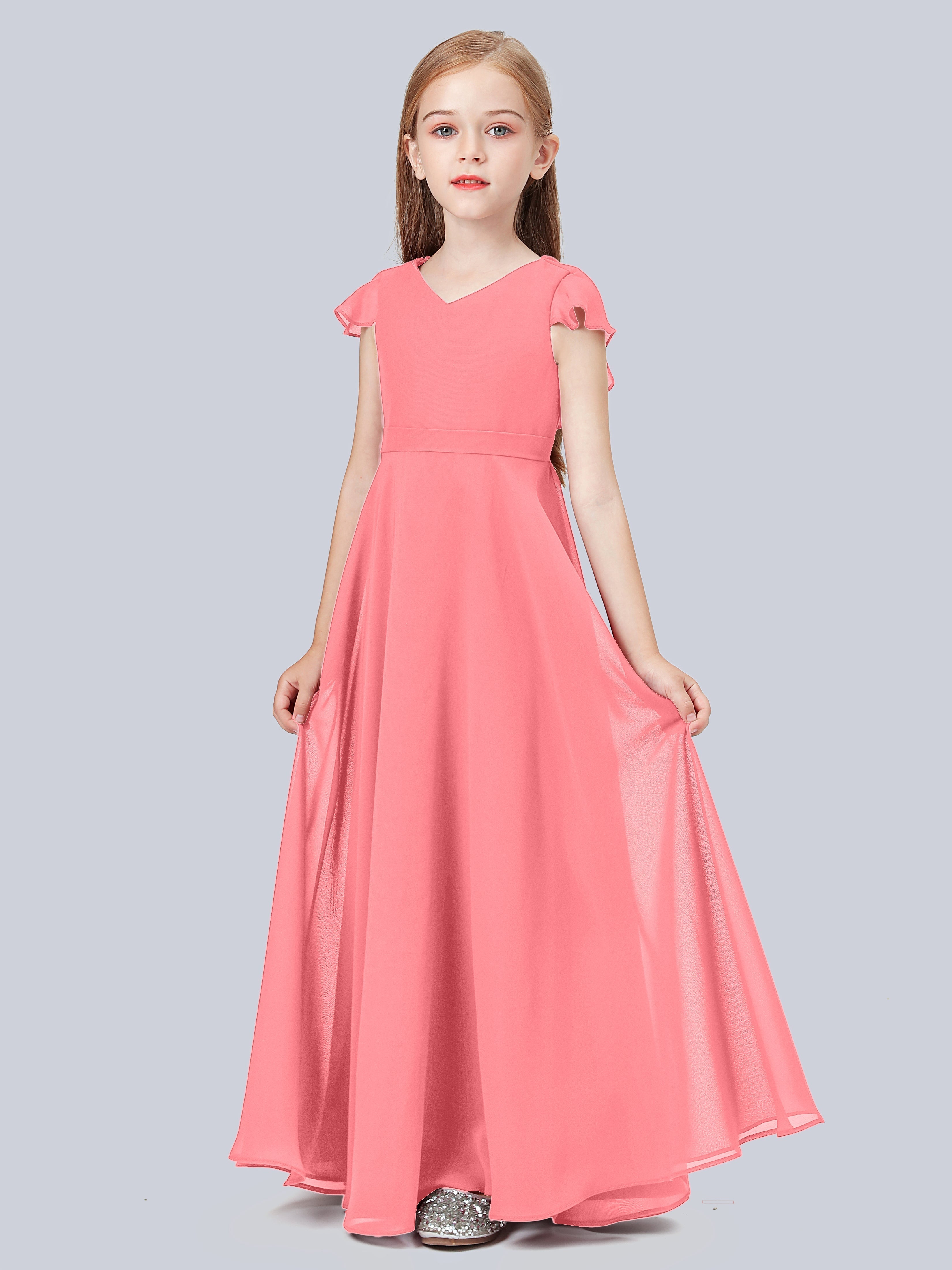 Volant Flügelärmel Chiffon Kleid für Junge Brautjungfern