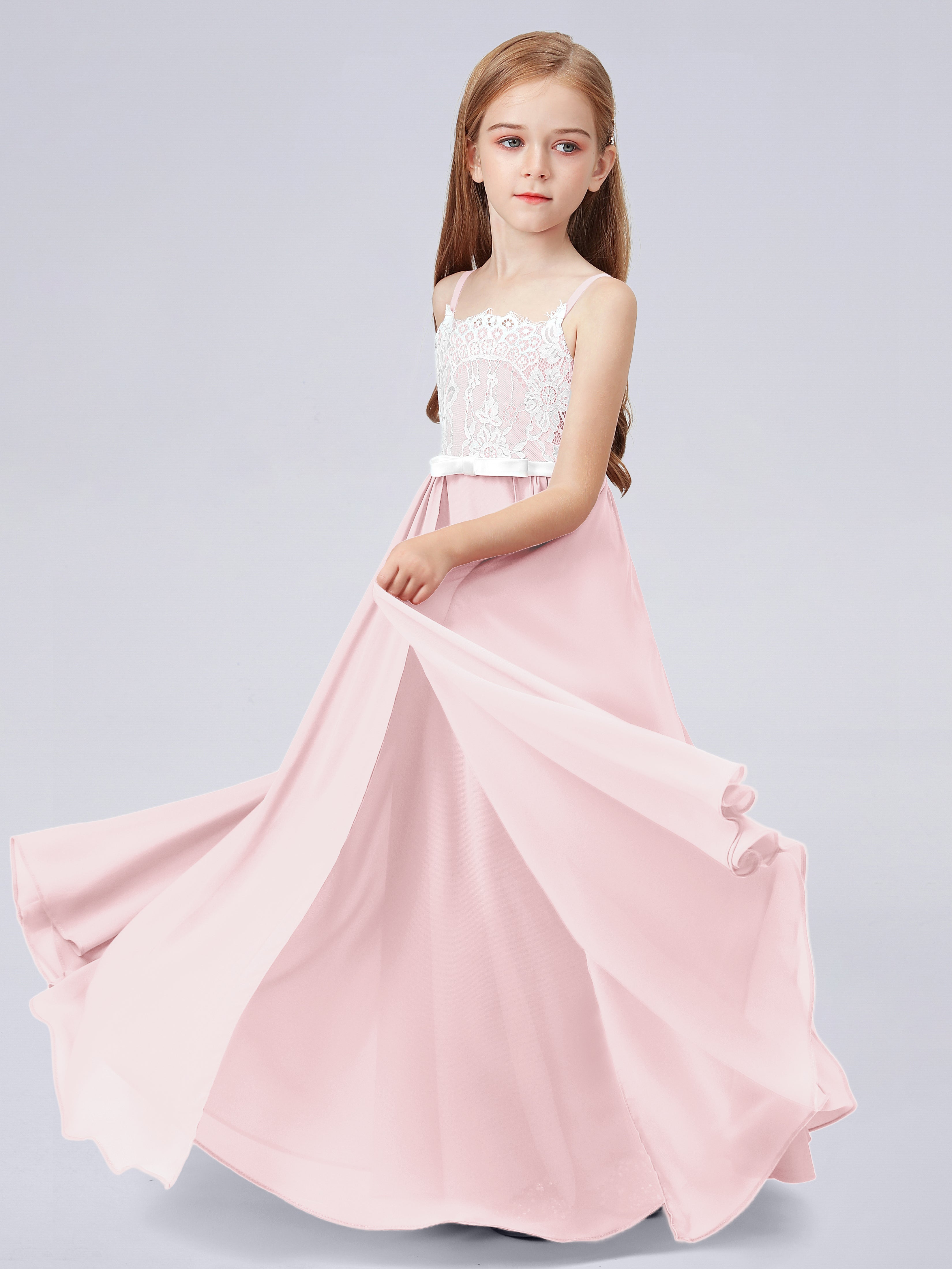 Spitzenkleid für Junge Brautjungfern mit Spaghettiträgern