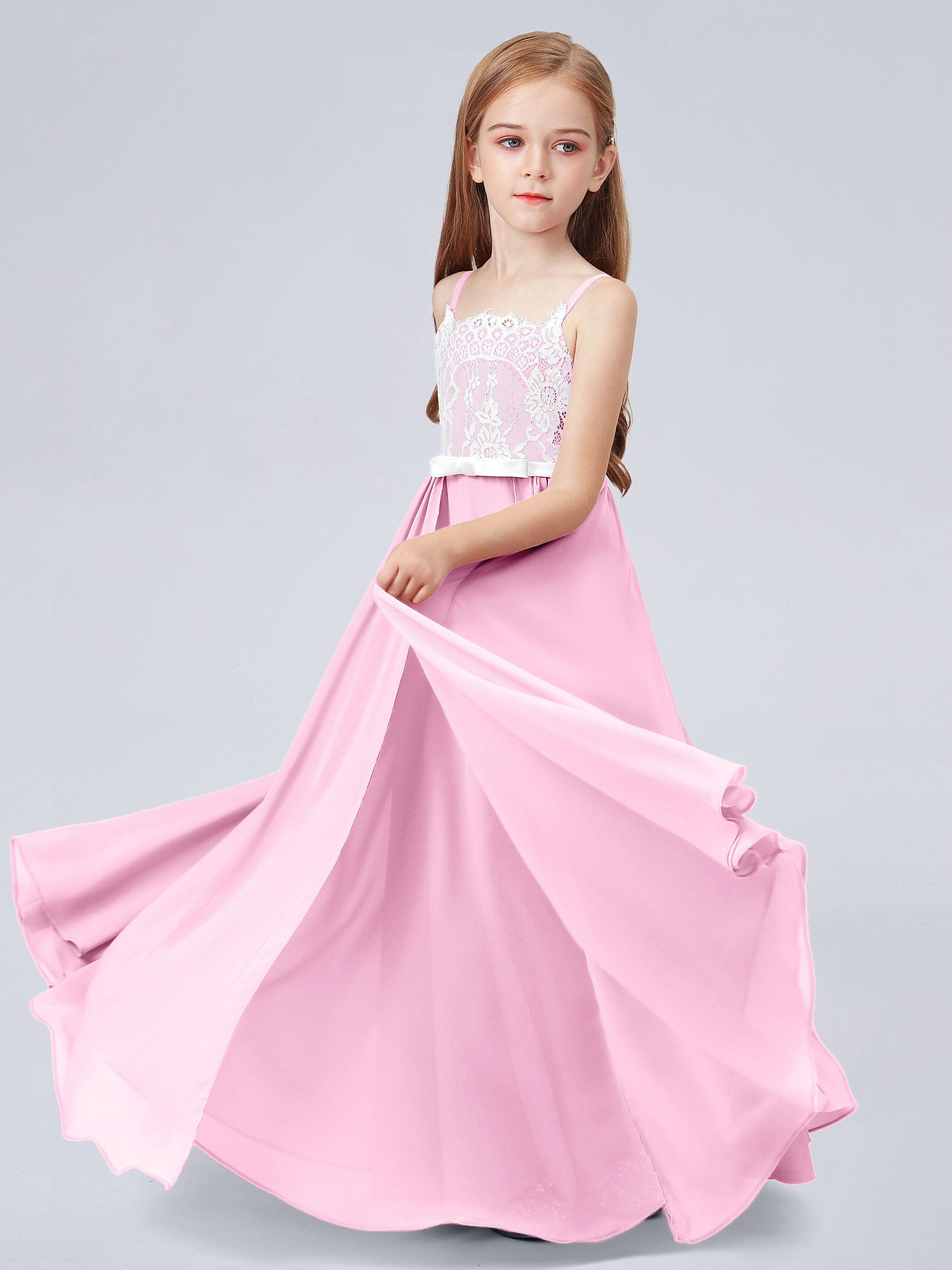 Spitzenkleid für Junge Brautjungfern mit Spaghettiträgern