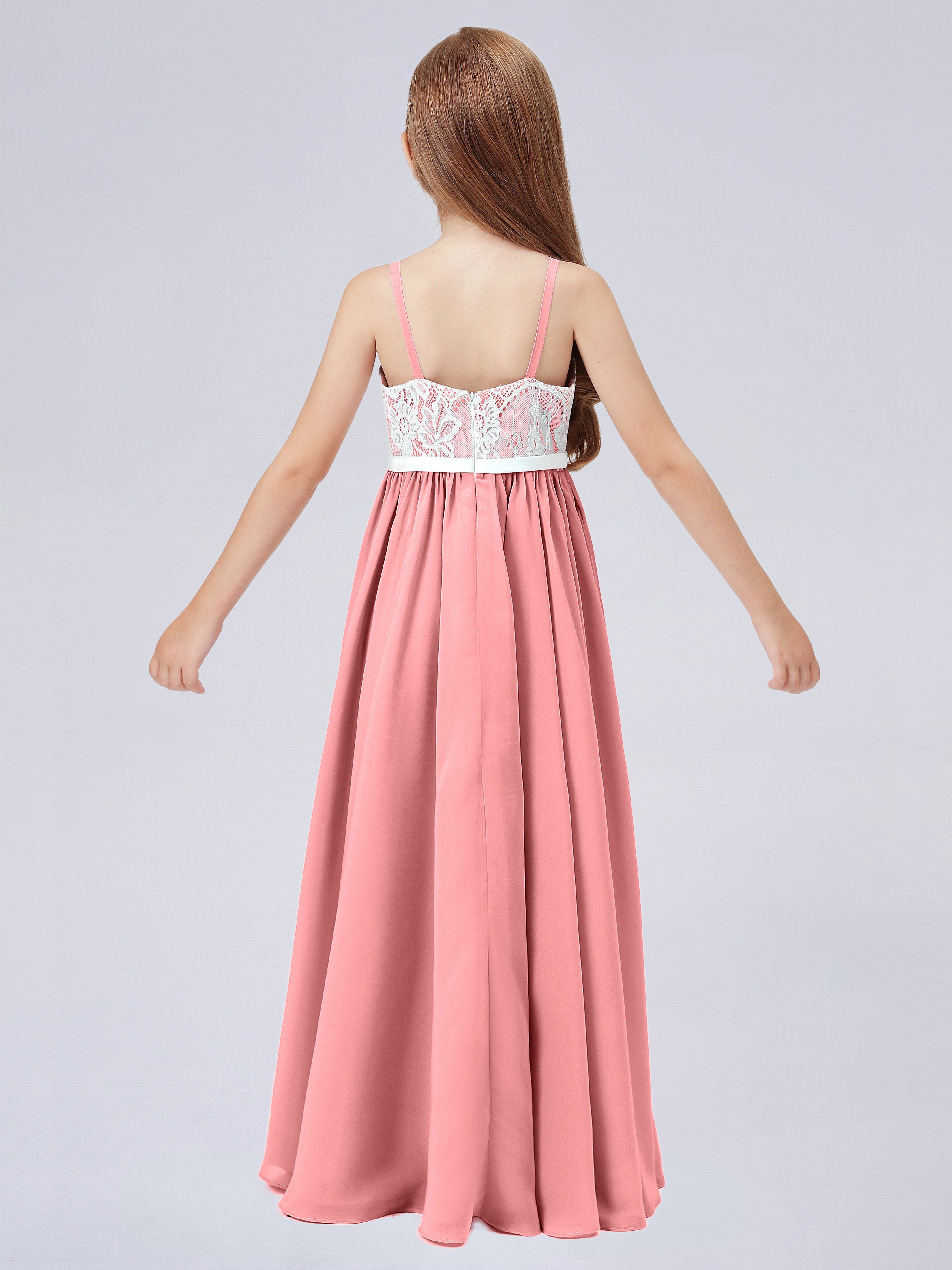 Spitzenkleid für Junge Brautjungfern mit Spaghettiträgern