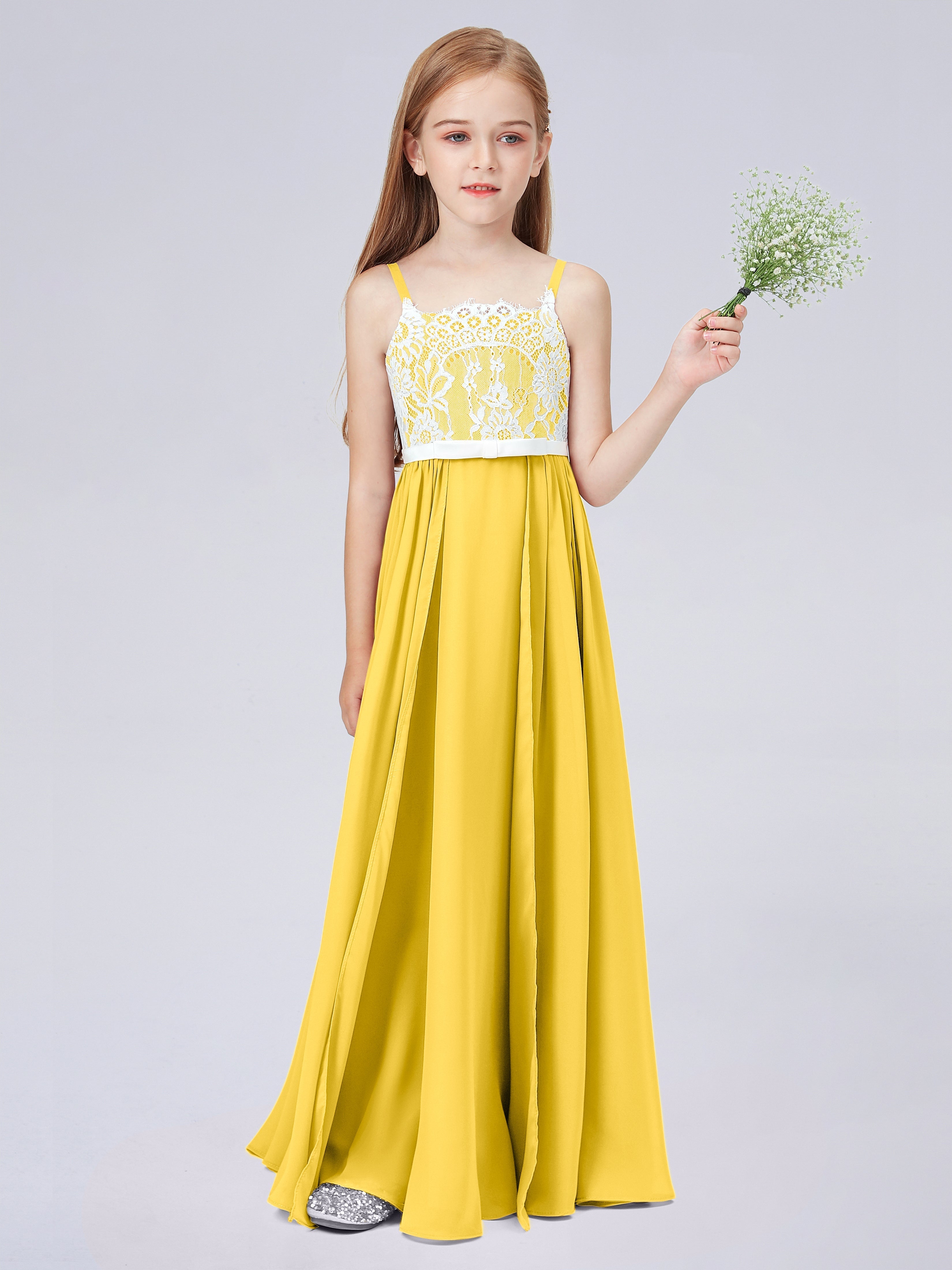 Spitzenkleid für Junge Brautjungfern mit Spaghettiträgern