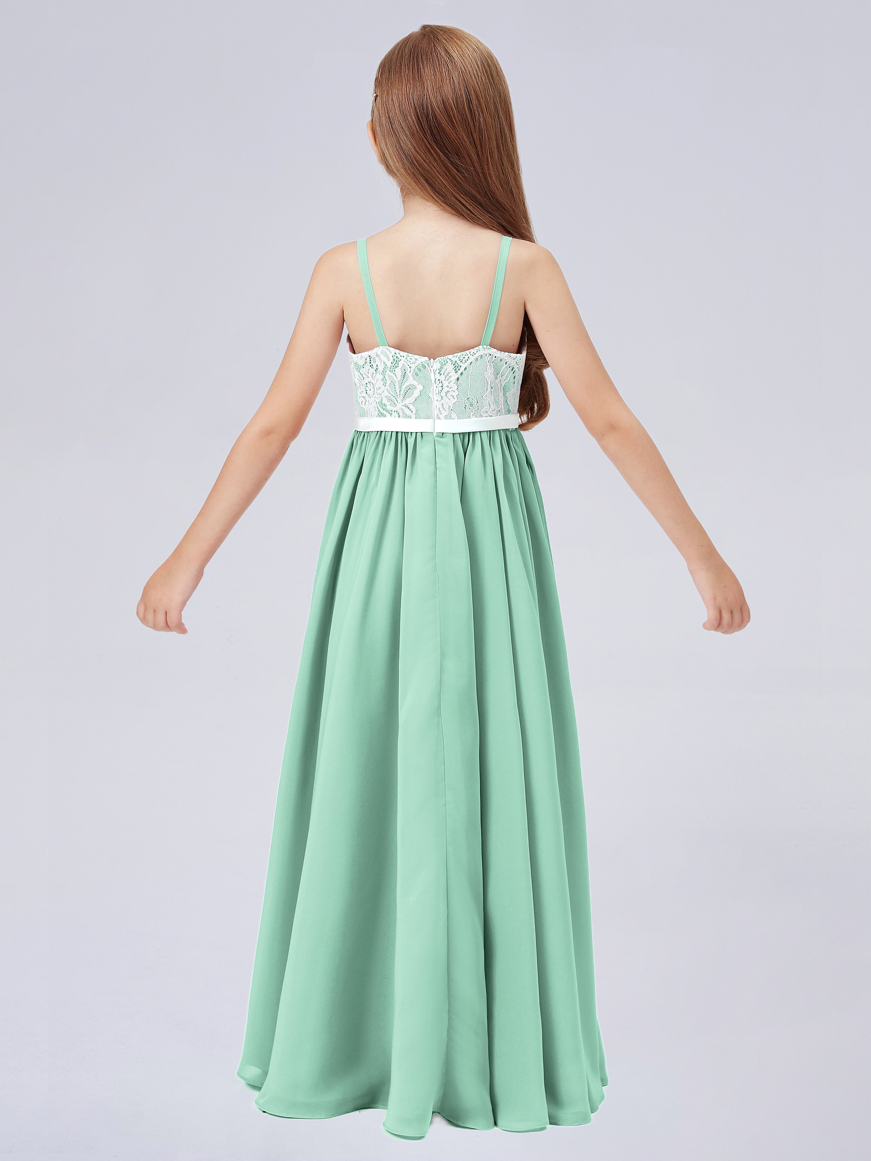 Spitzenkleid für Junge Brautjungfern mit Spaghettiträgern
