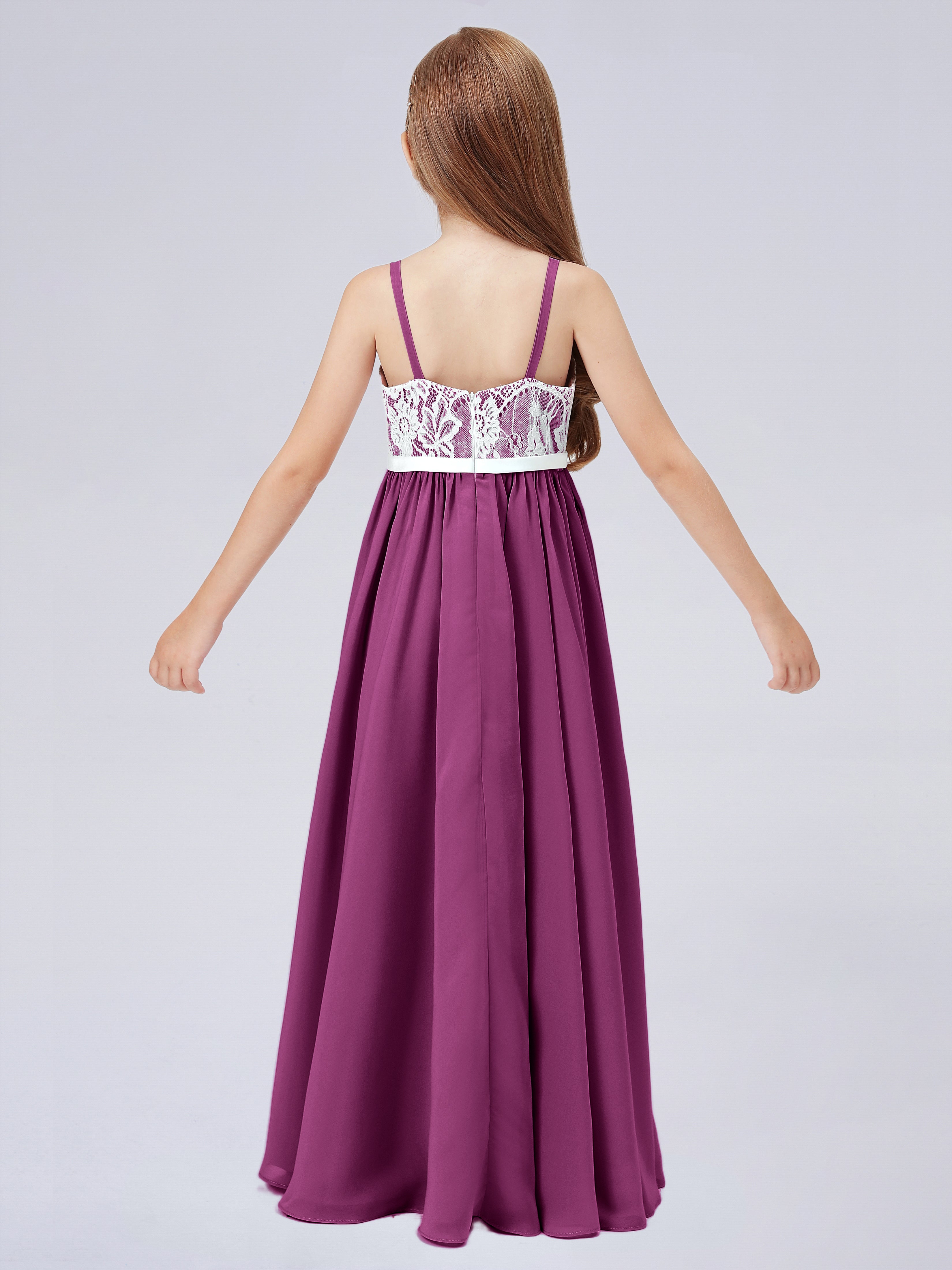 Spitzenkleid für Junge Brautjungfern mit Spaghettiträgern