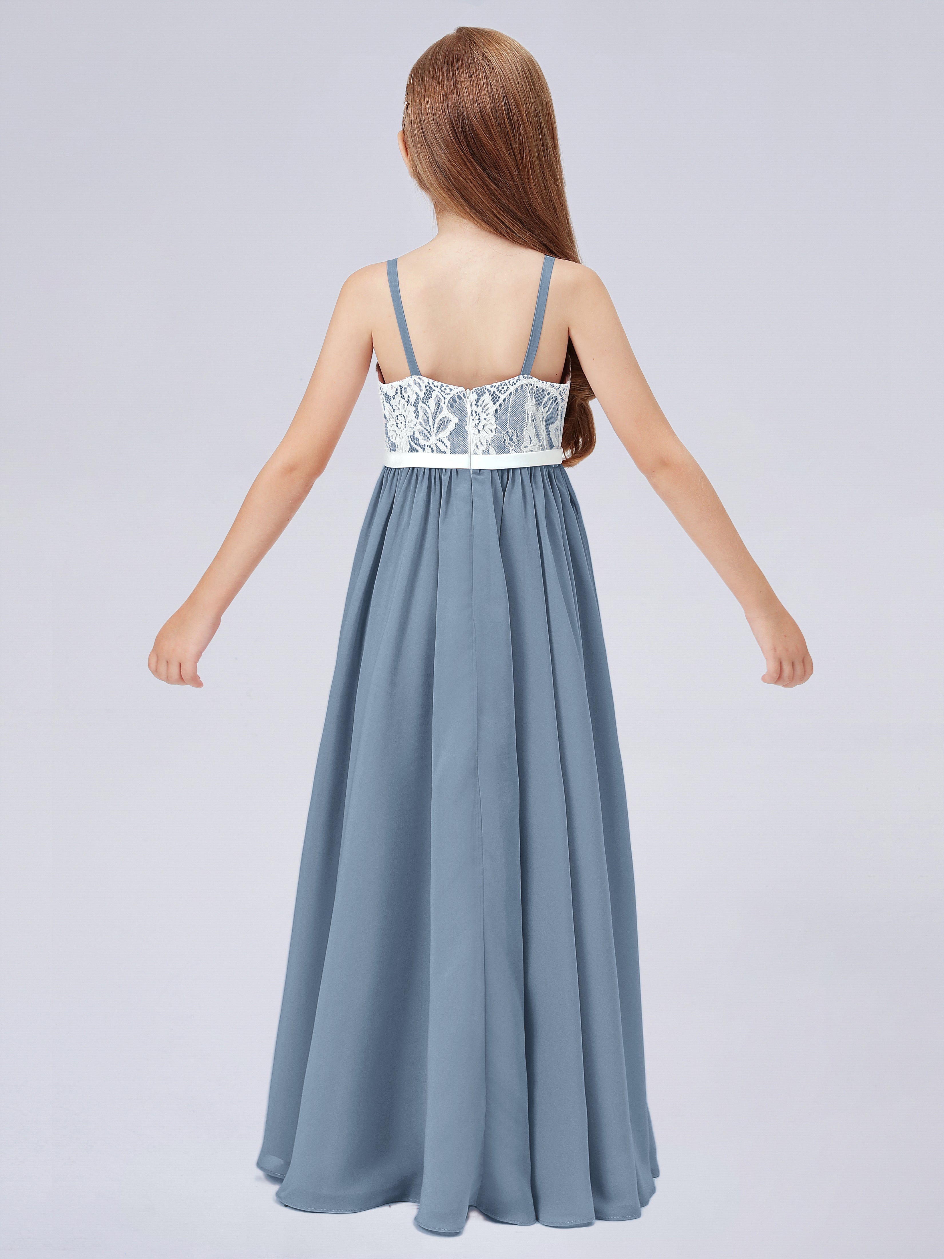 Spitzenkleid für Junge Brautjungfern mit Spaghettiträgern