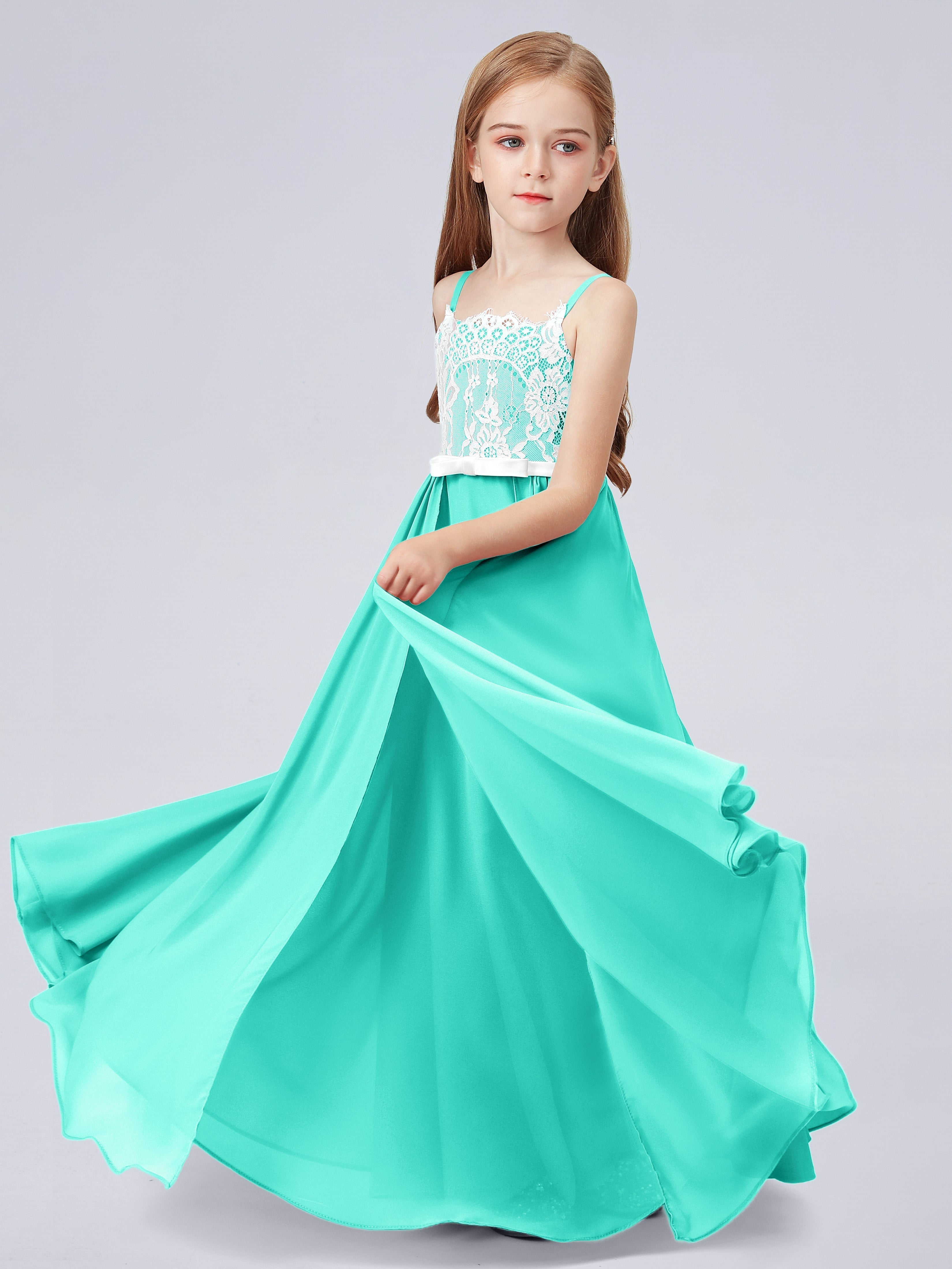 Spitzenkleid für Junge Brautjungfern mit Spaghettiträgern