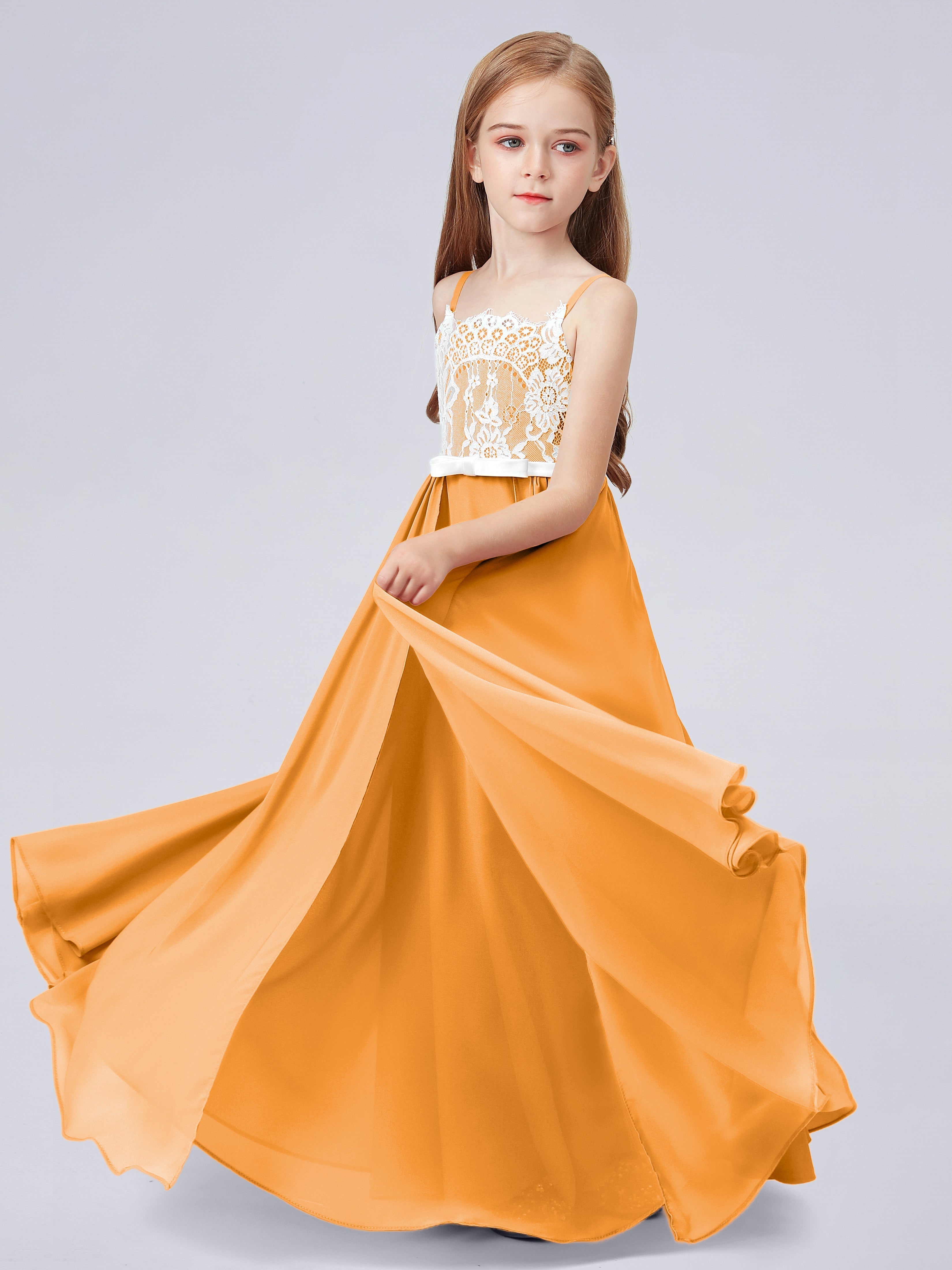 Spitzenkleid für Junge Brautjungfern mit Spaghettiträgern