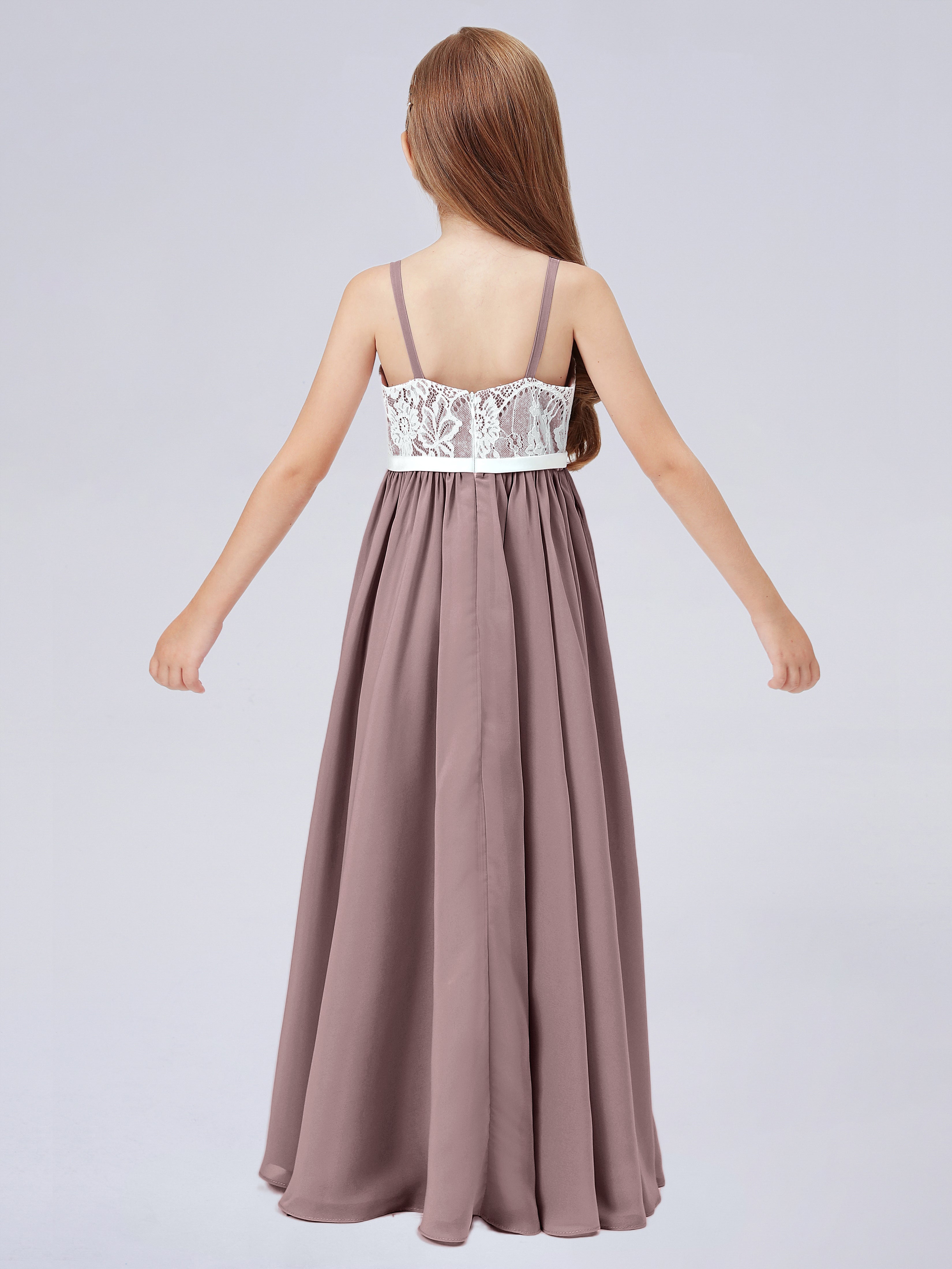 Spitzenkleid für Junge Brautjungfern mit Spaghettiträgern