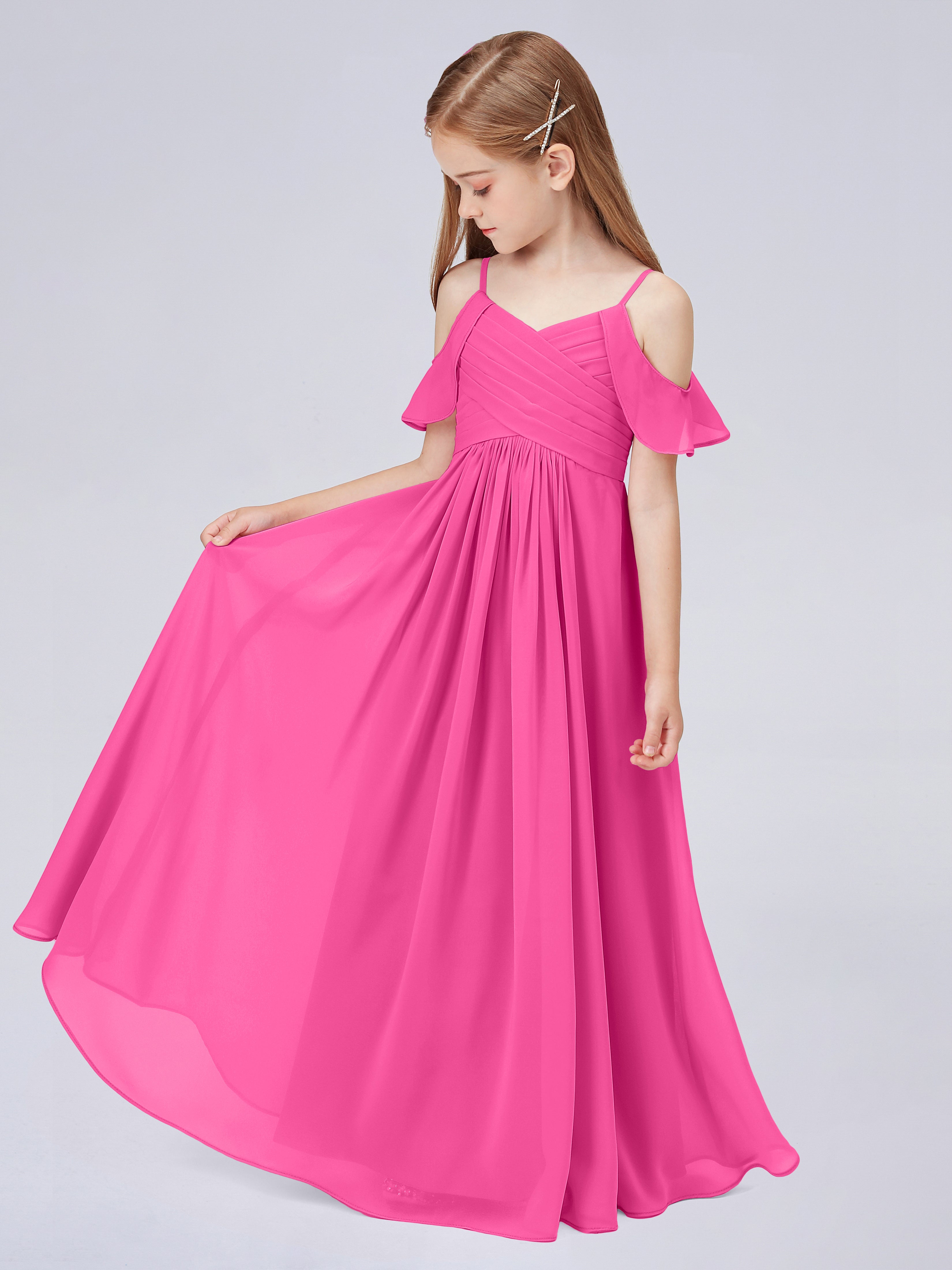 Schulterfreies Chiffon Kleid für Junge Brautjungfern