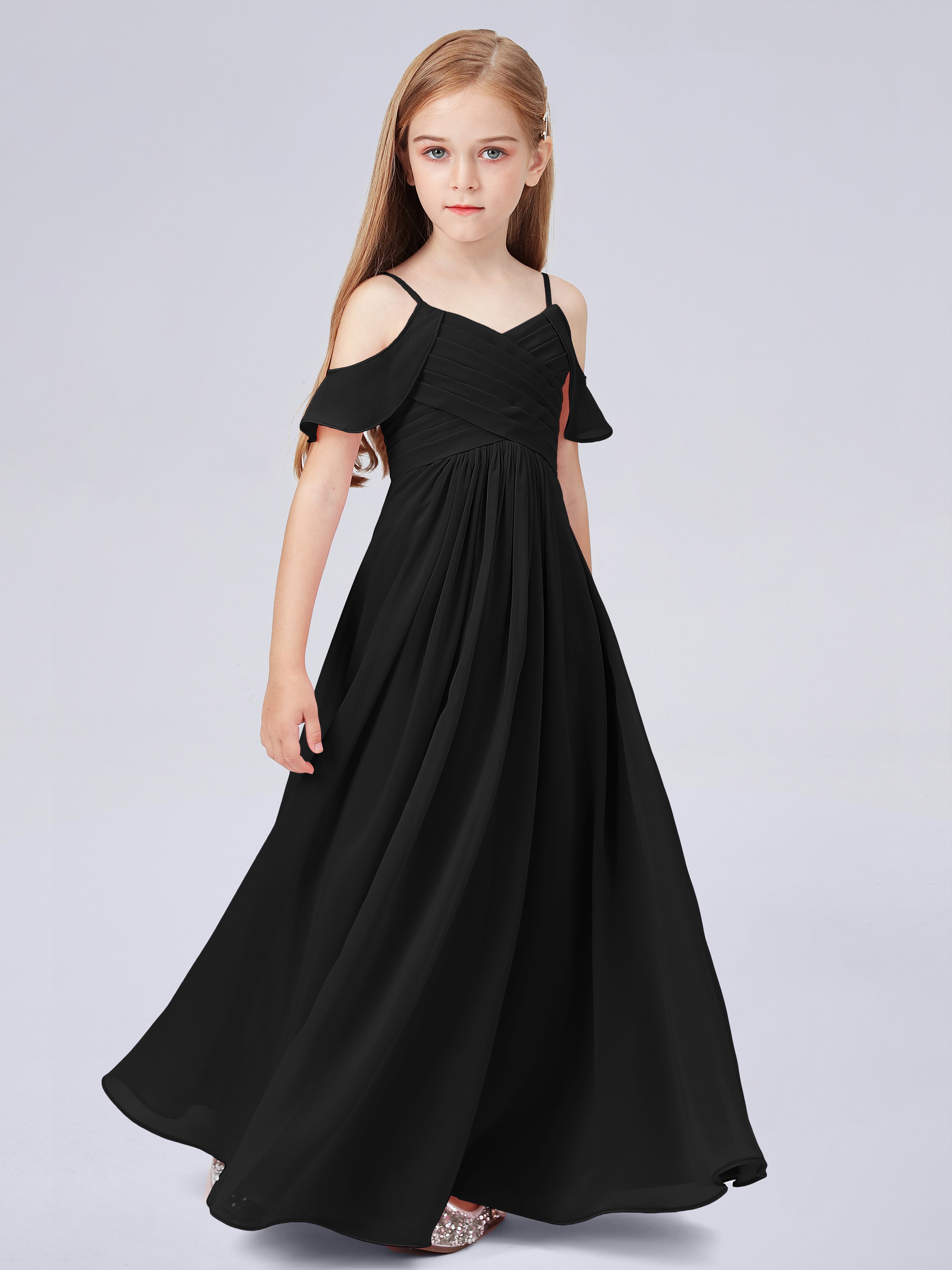 Schulterfreies Chiffon Kleid für Junge Brautjungfern