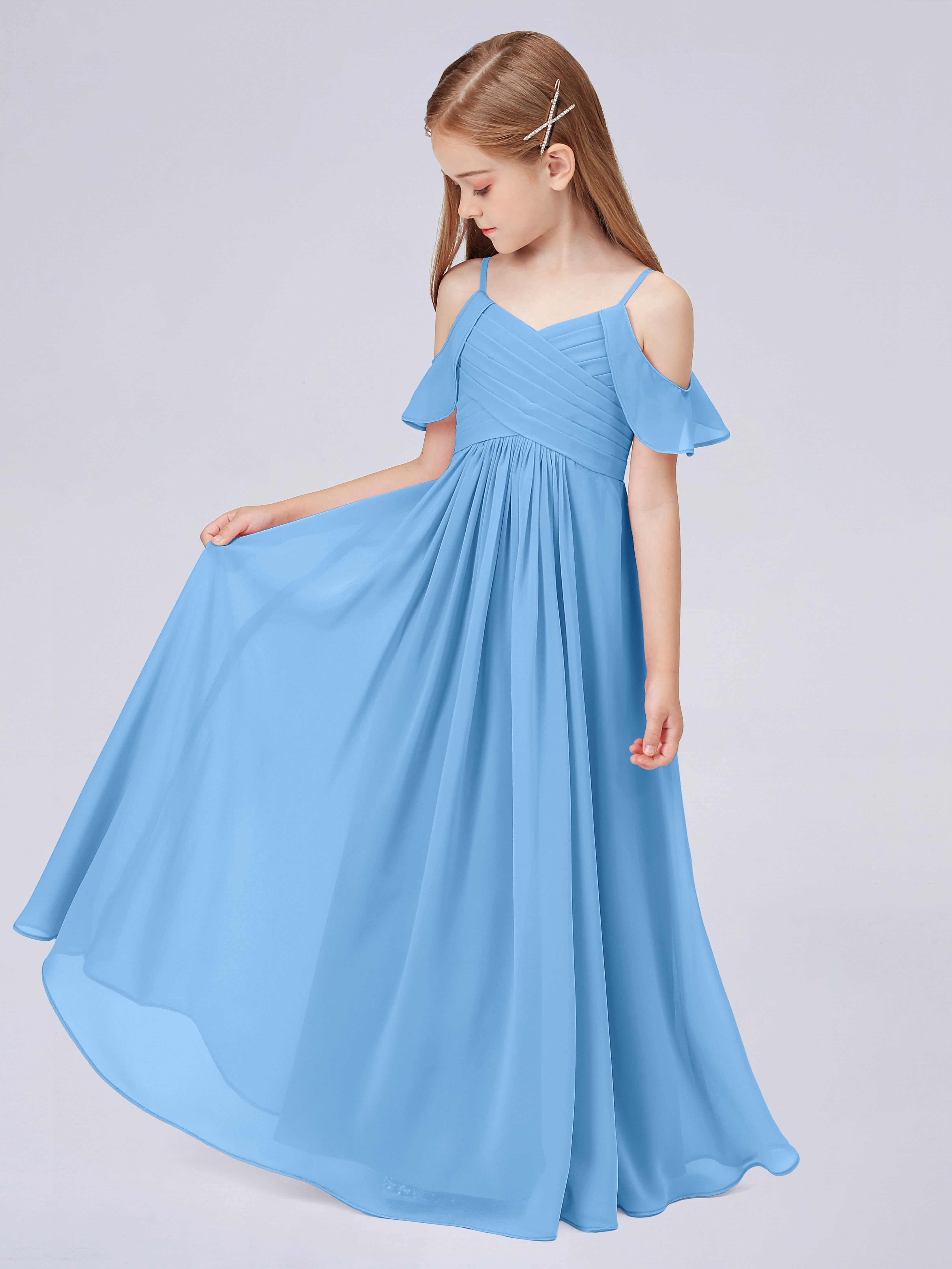 Schulterfreies Chiffon Kleid für Junge Brautjungfern