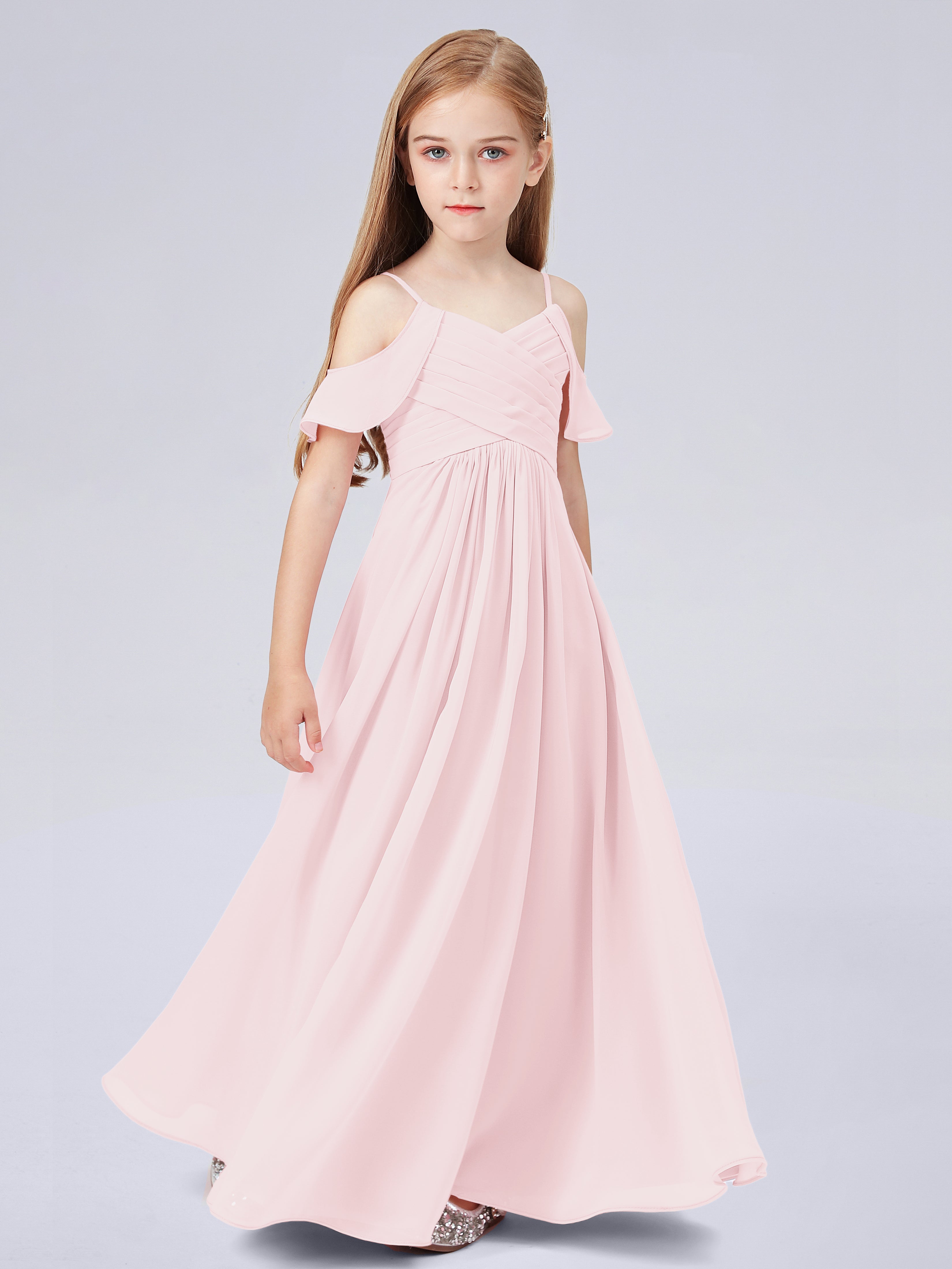 Schulterfreies Chiffon Kleid für Junge Brautjungfern