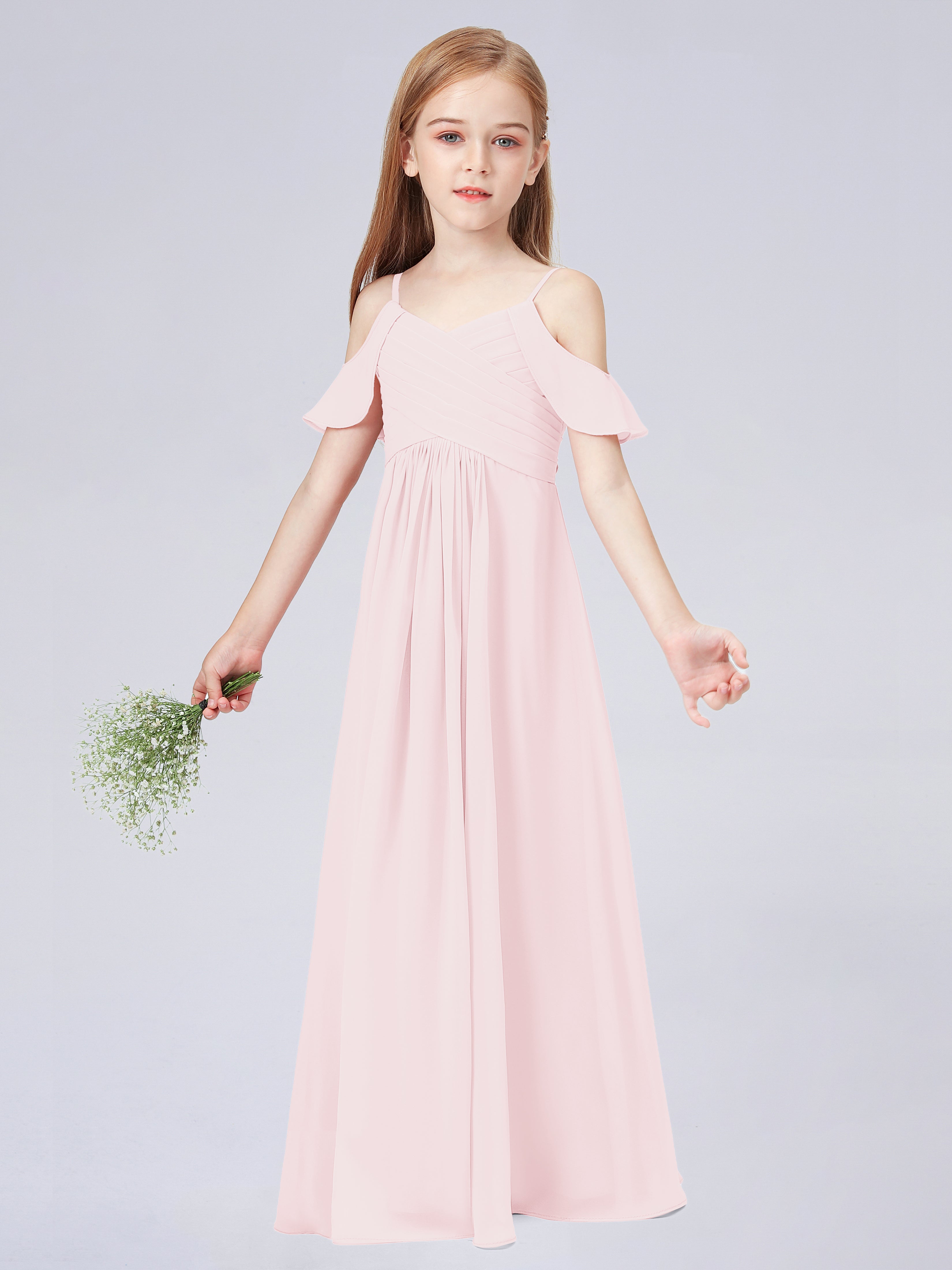 Schulterfreies Chiffon Kleid für Junge Brautjungfern