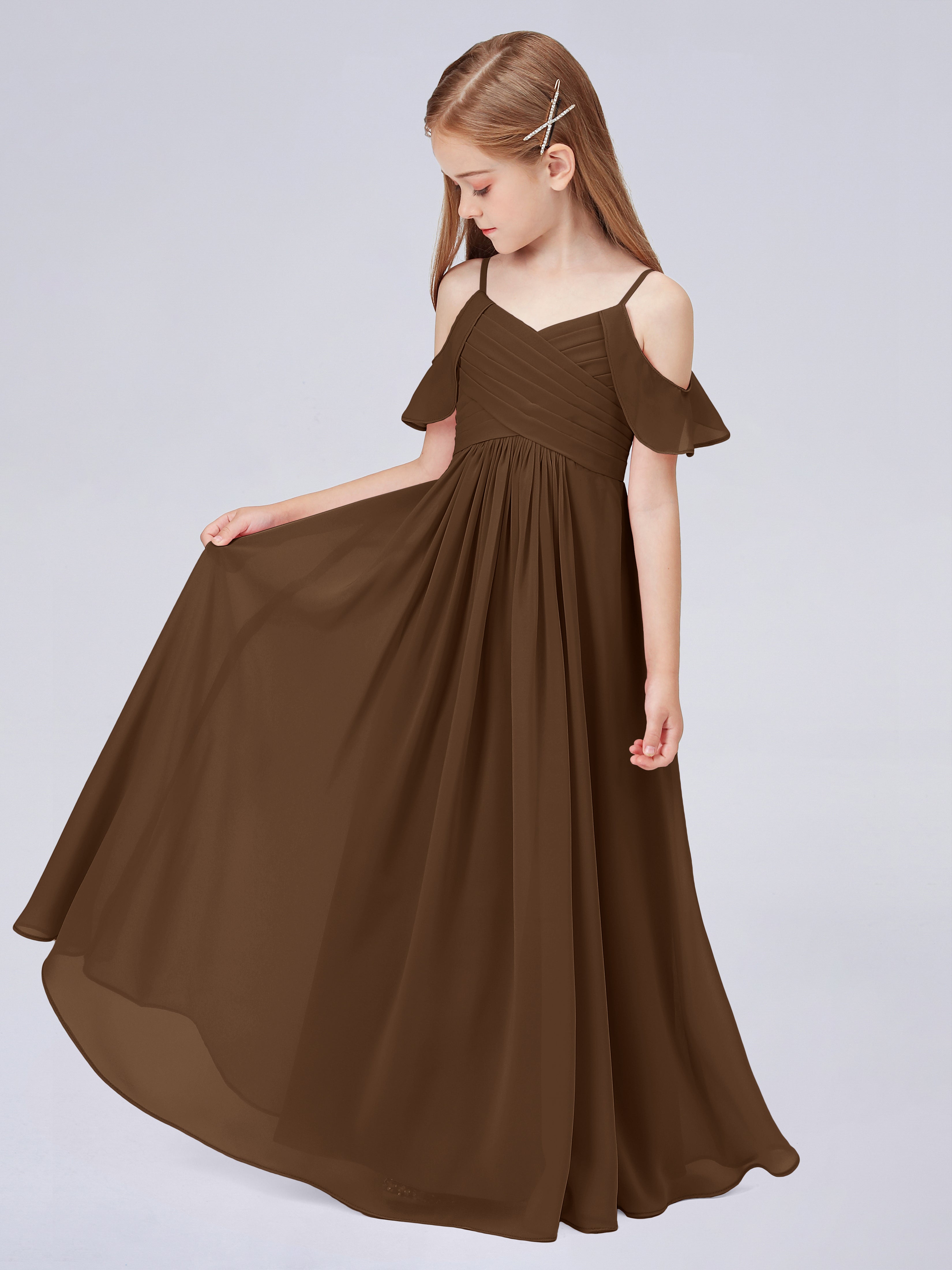 Schulterfreies Chiffon Kleid für Junge Brautjungfern