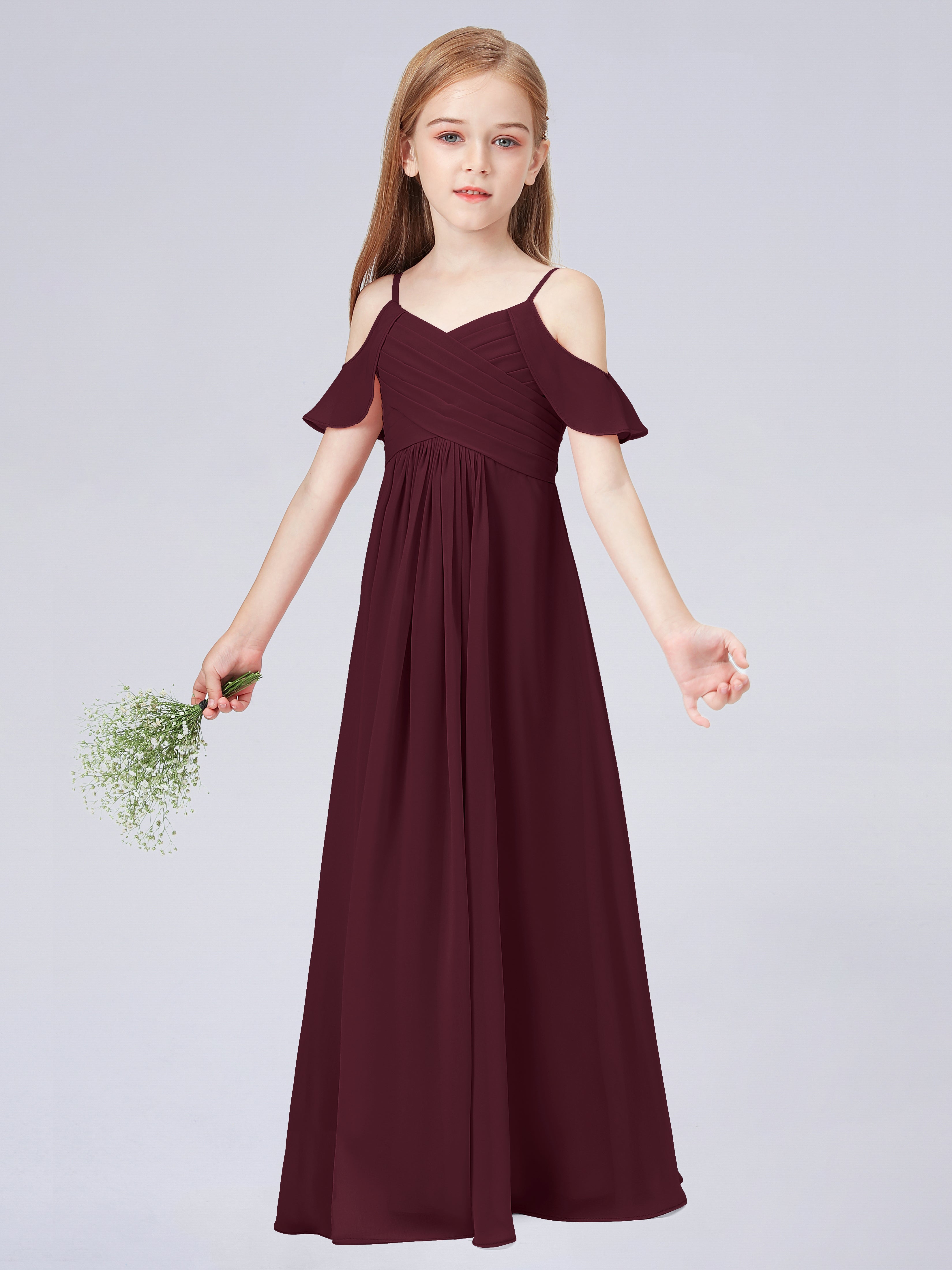 Schulterfreies Chiffon Kleid für Junge Brautjungfern