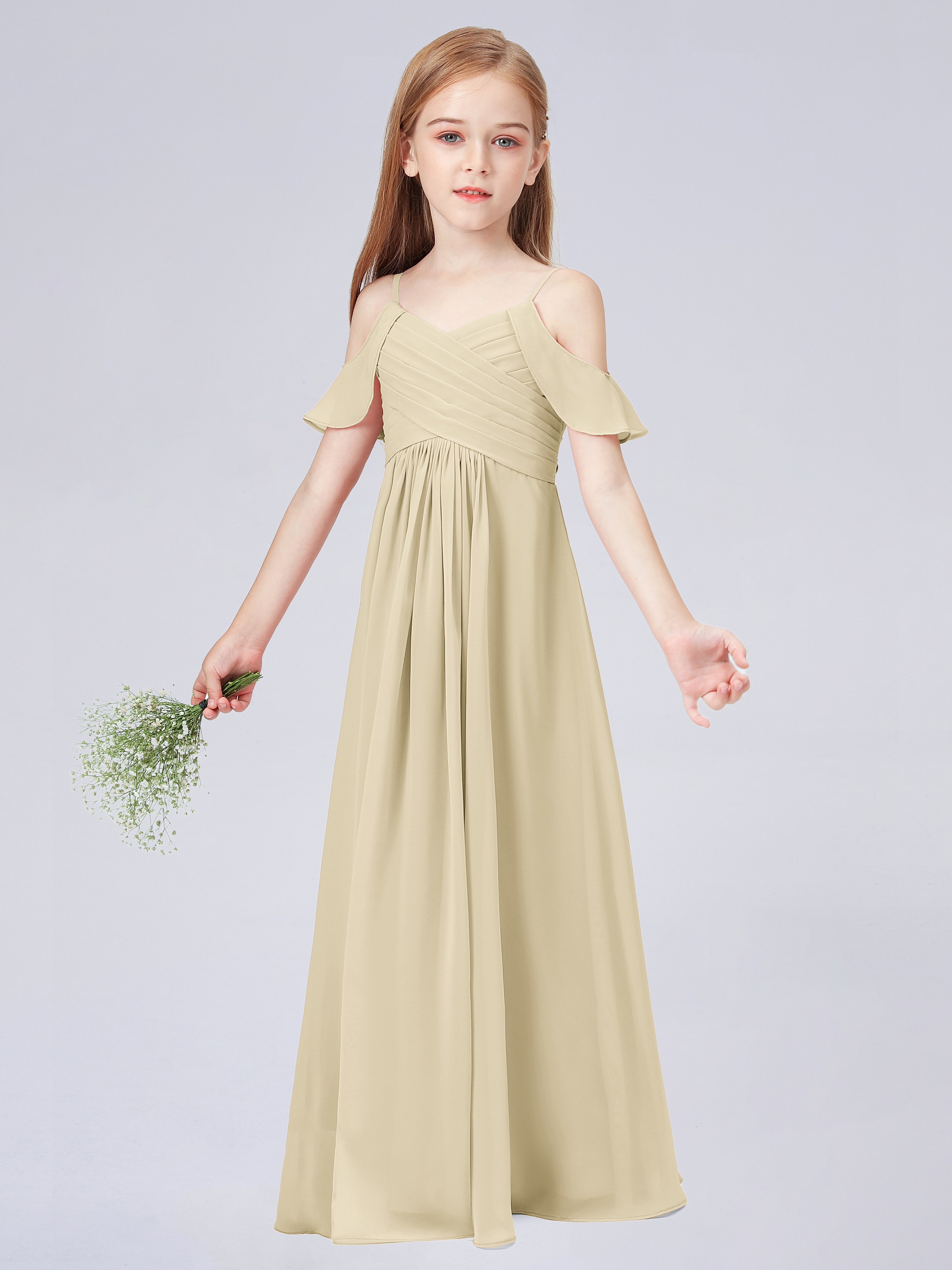 Schulterfreies Chiffon Kleid für Junge Brautjungfern