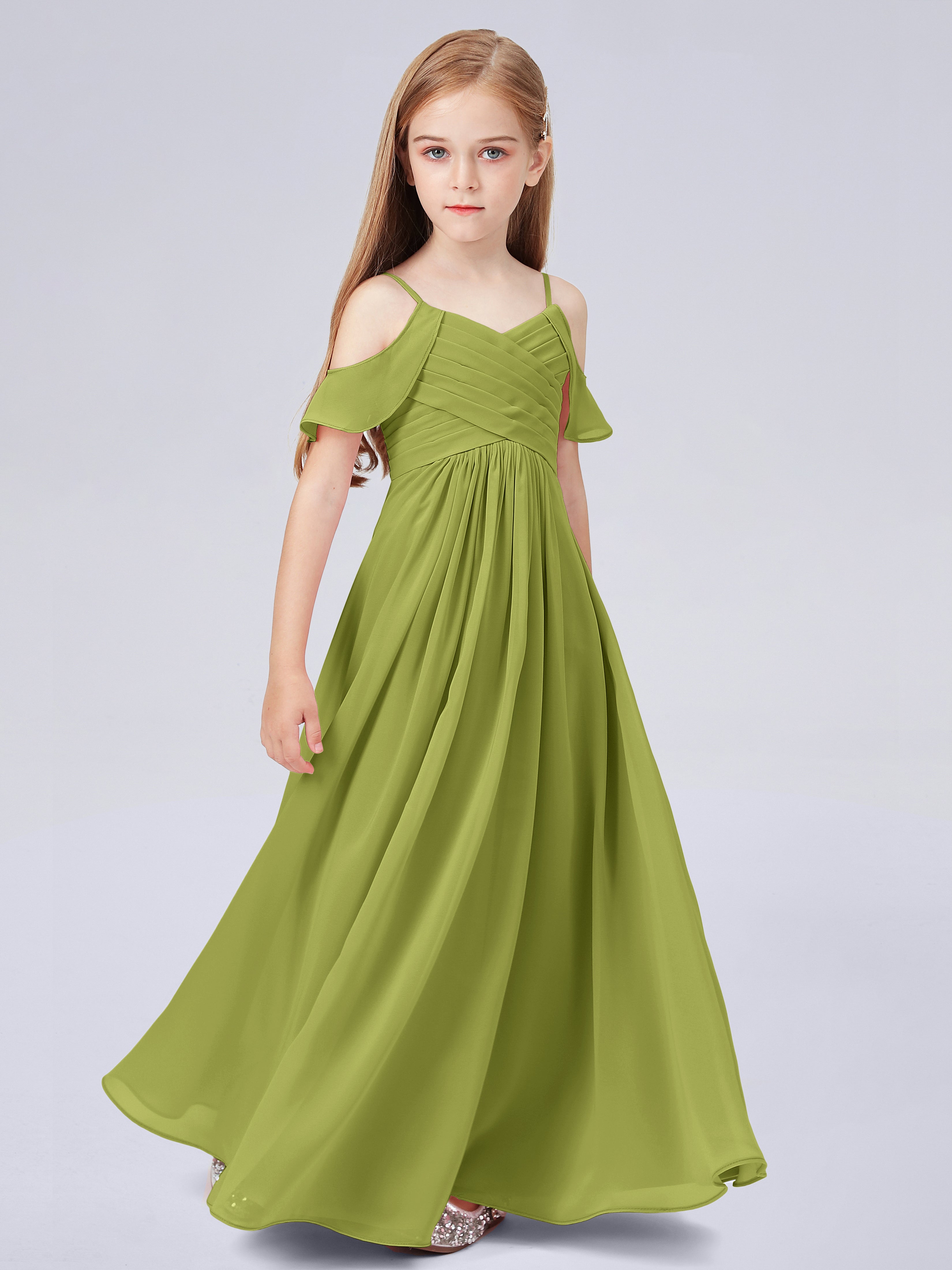 Schulterfreies Chiffon Kleid für Junge Brautjungfern