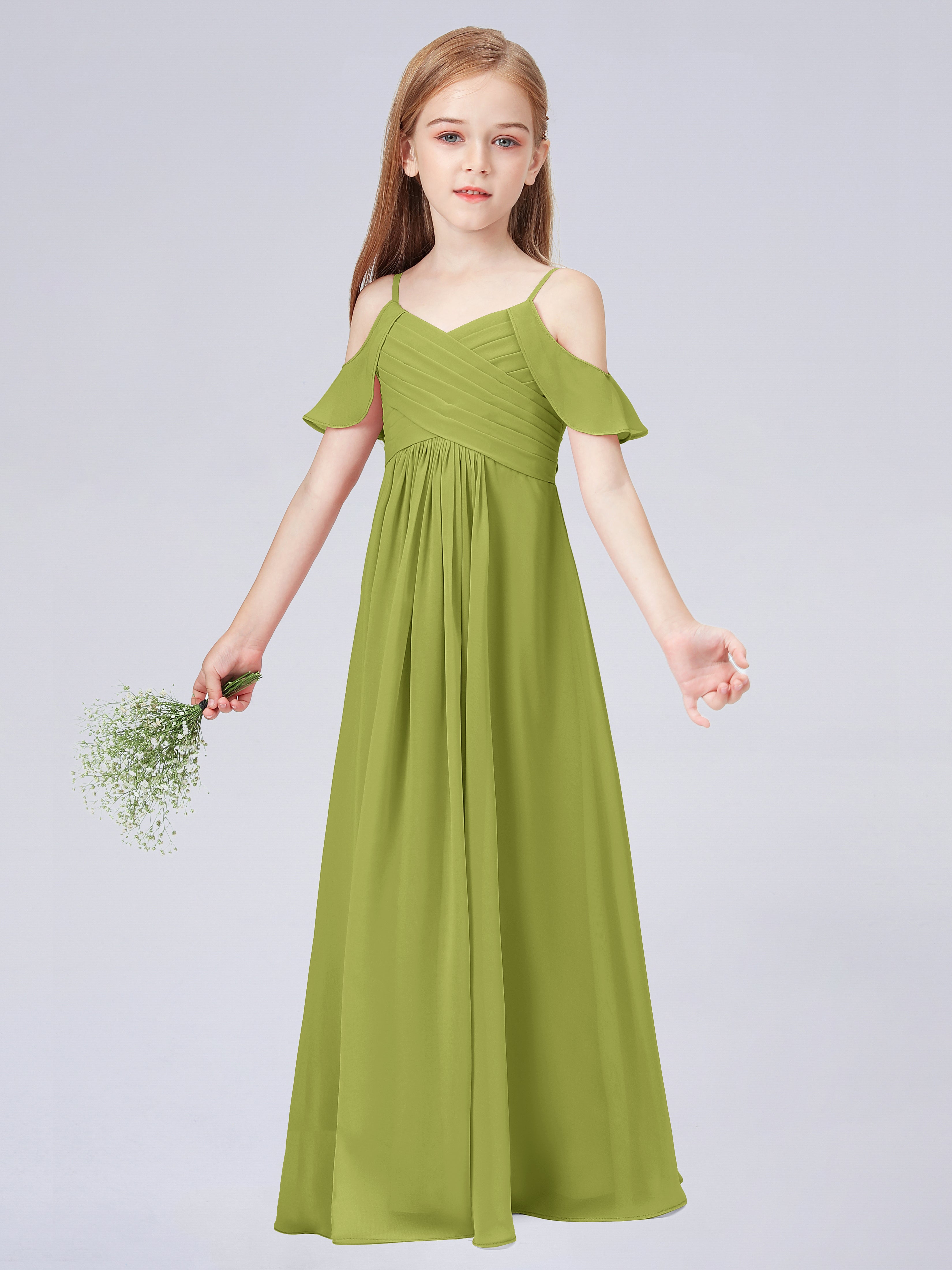 Schulterfreies Chiffon Kleid für Junge Brautjungfern