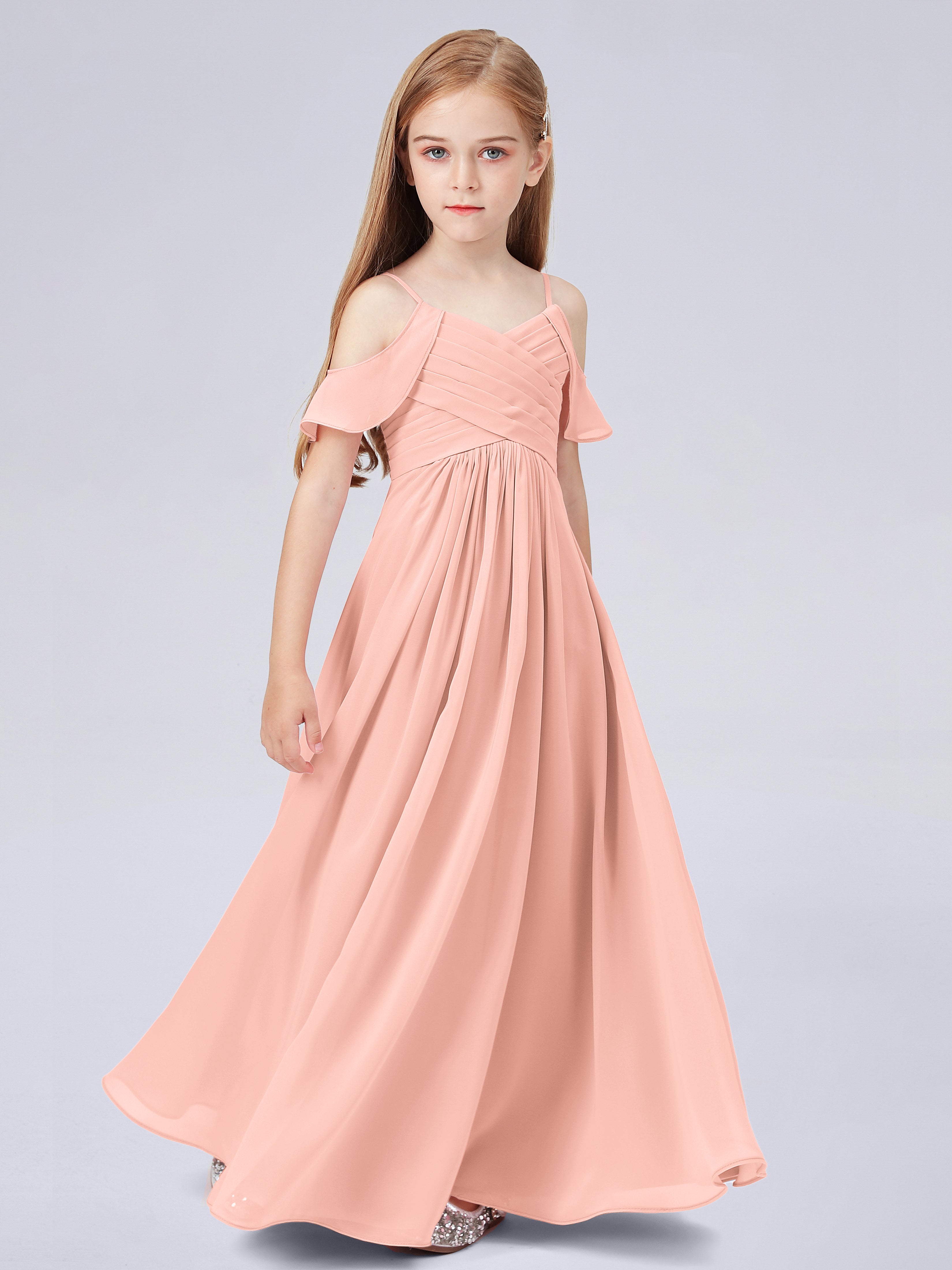 Schulterfreies Chiffon Kleid für Junge Brautjungfern