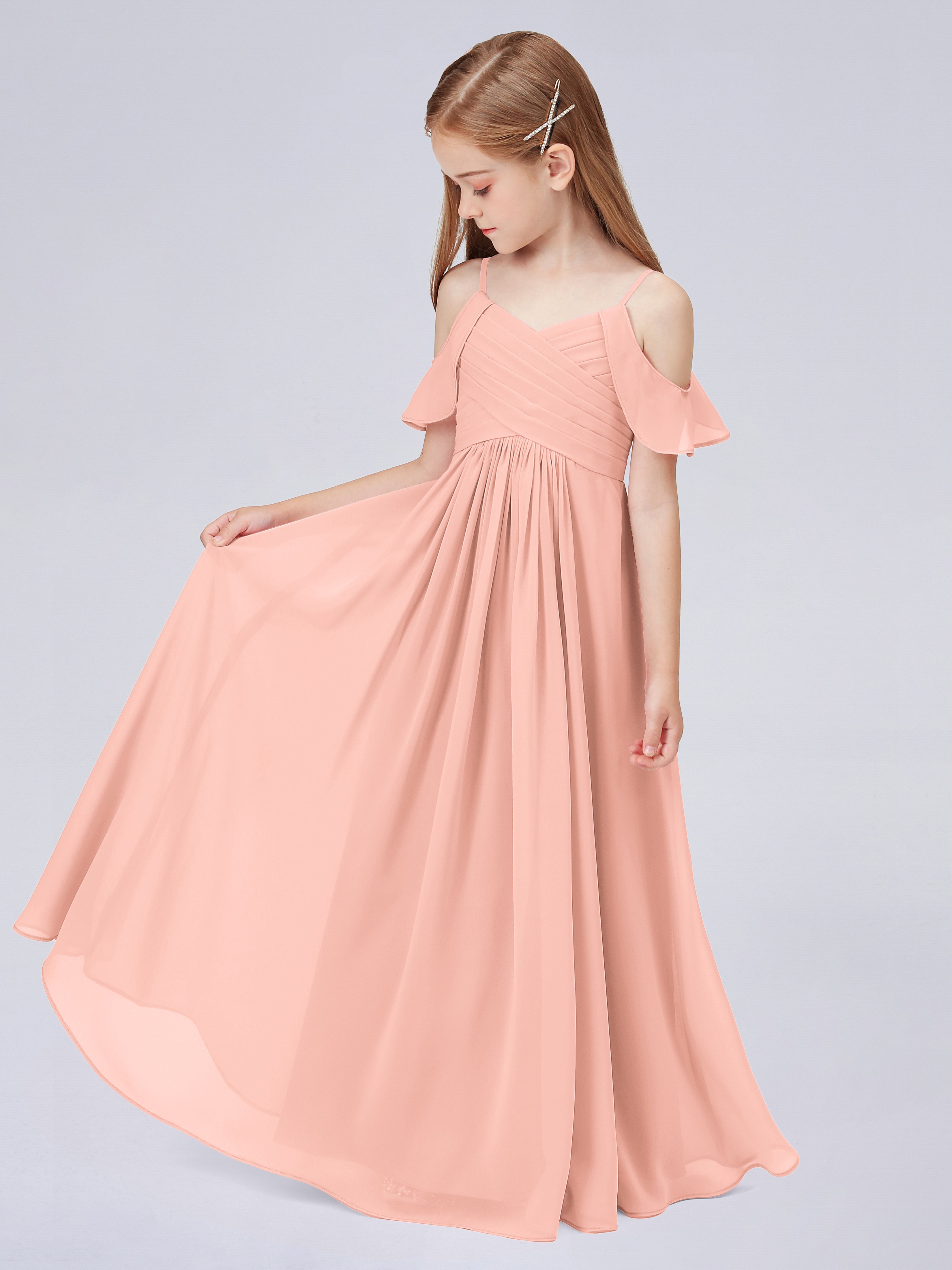 Schulterfreies Chiffon Kleid für Junge Brautjungfern