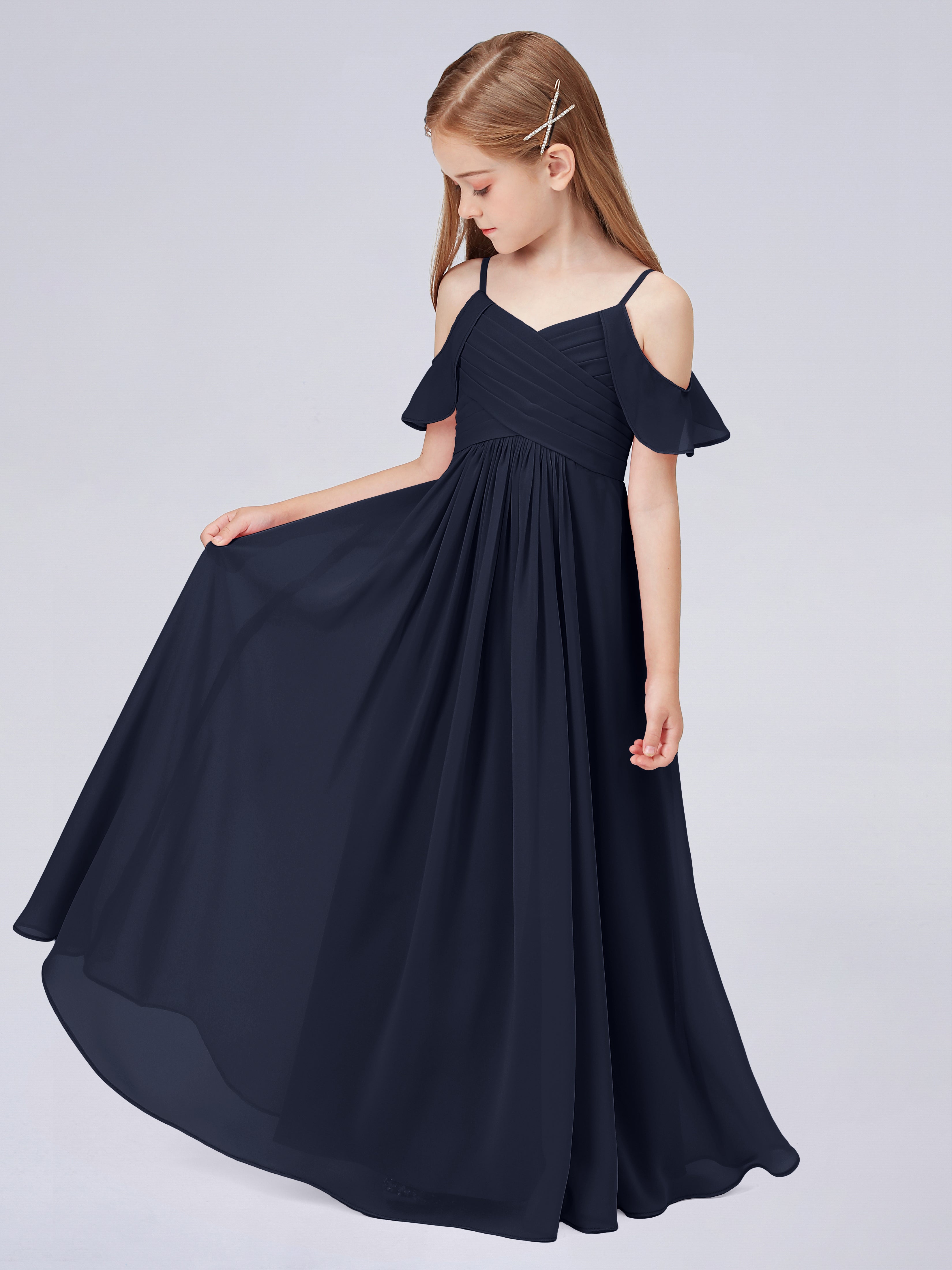 Schulterfreies Chiffon Kleid für Junge Brautjungfern