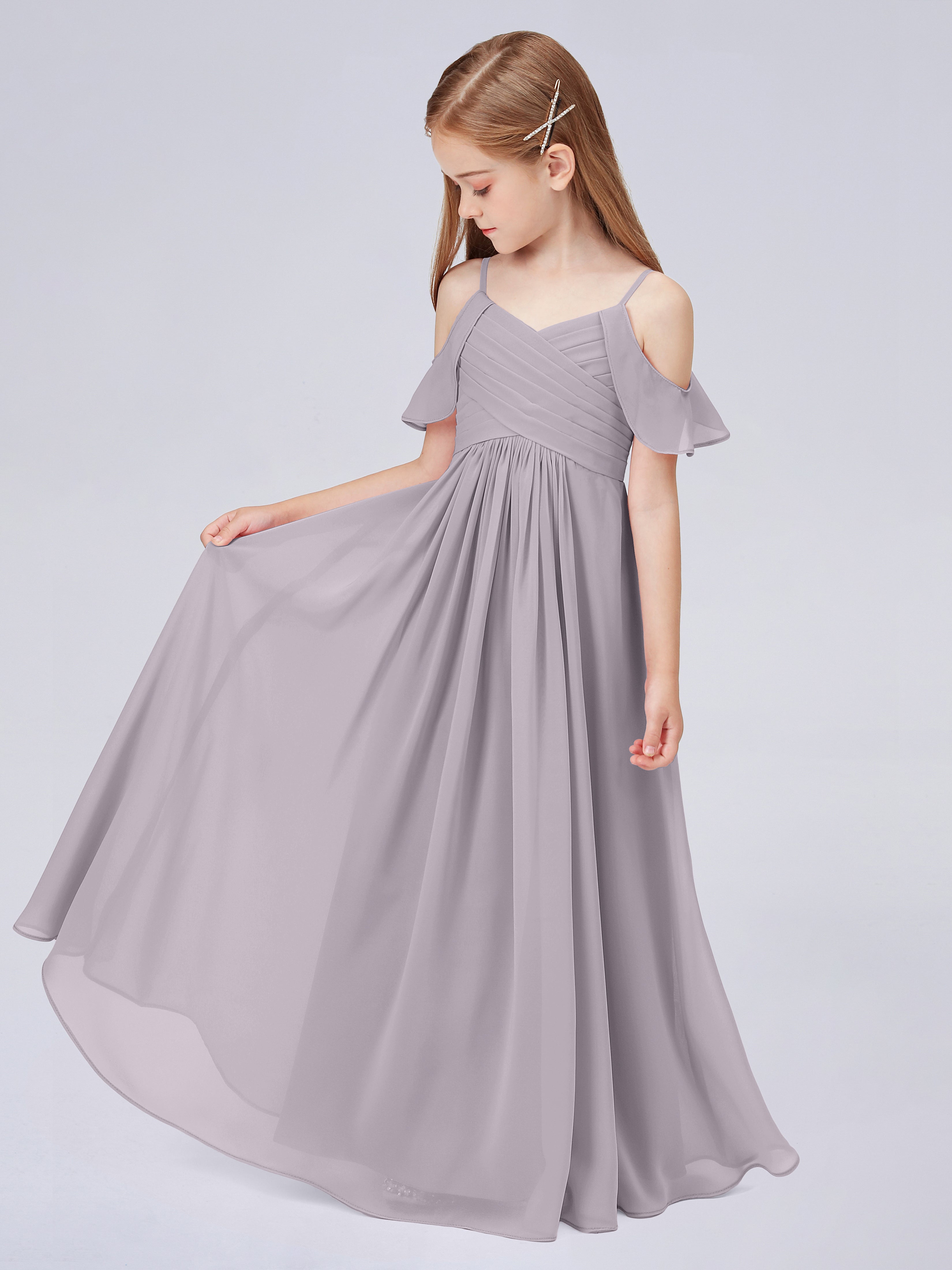 Schulterfreies Chiffon Kleid für Junge Brautjungfern