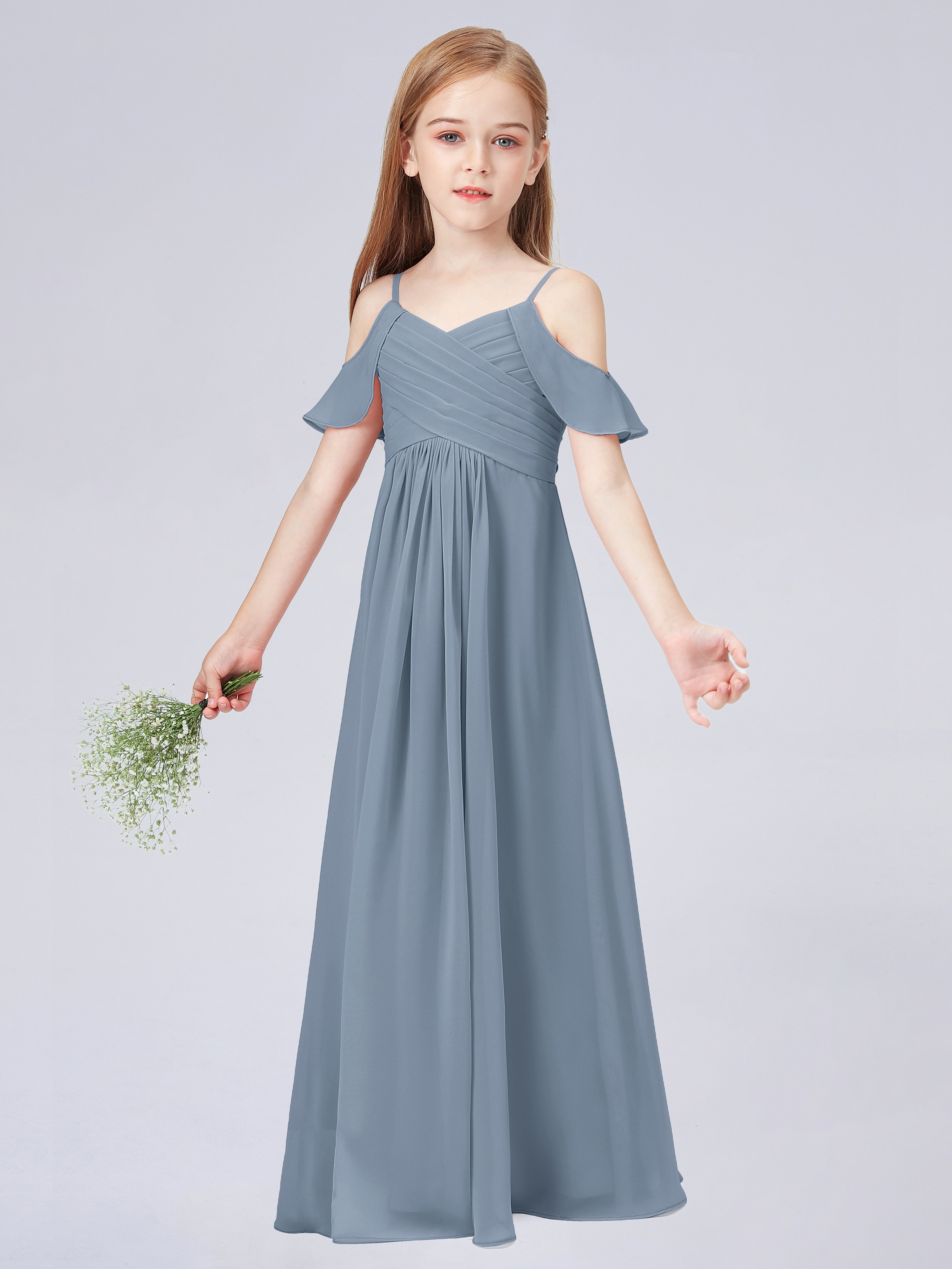 Schulterfreies Chiffon Kleid für Junge Brautjungfern