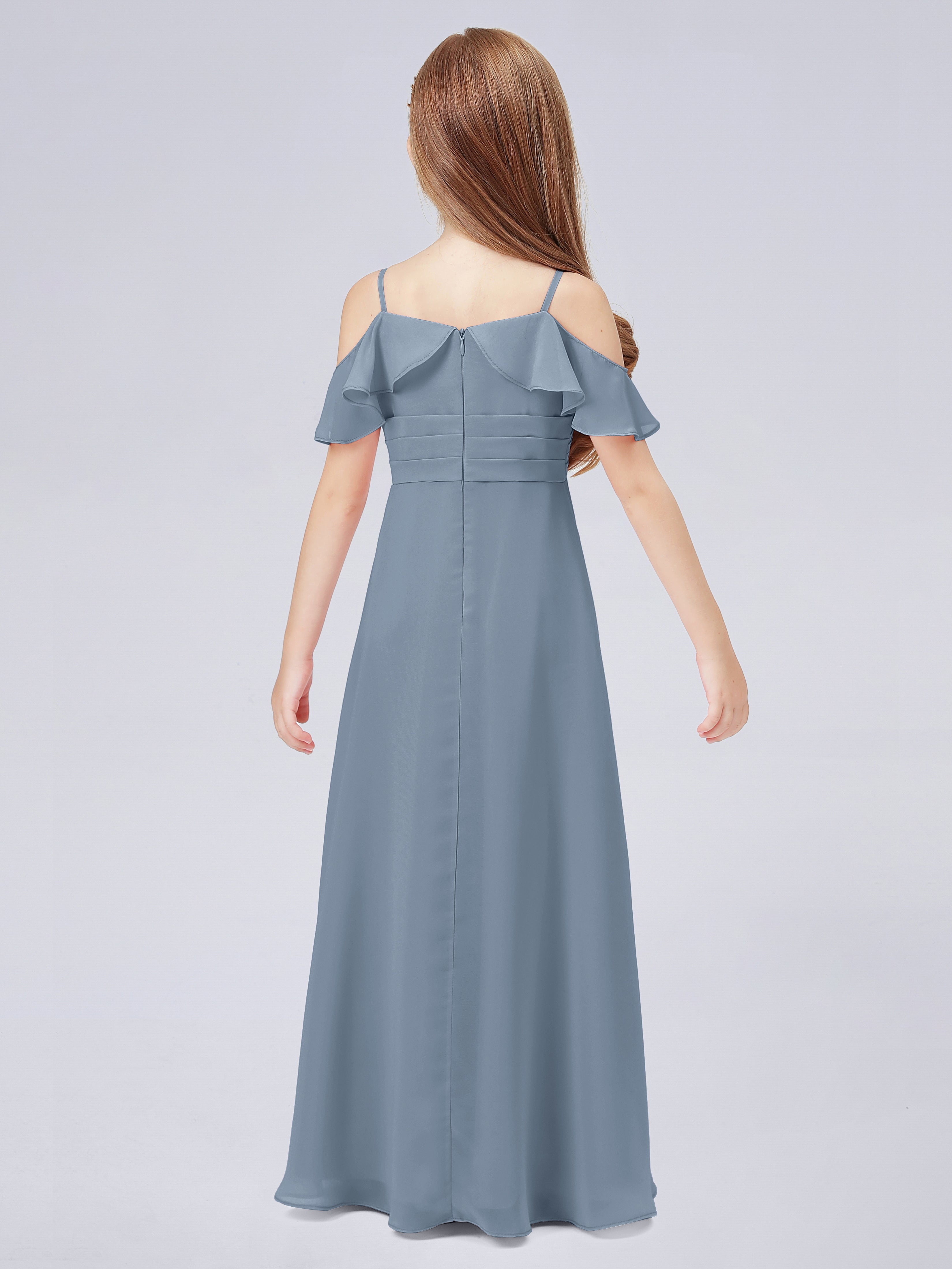 Schulterfreies Chiffon Kleid für Junge Brautjungfern