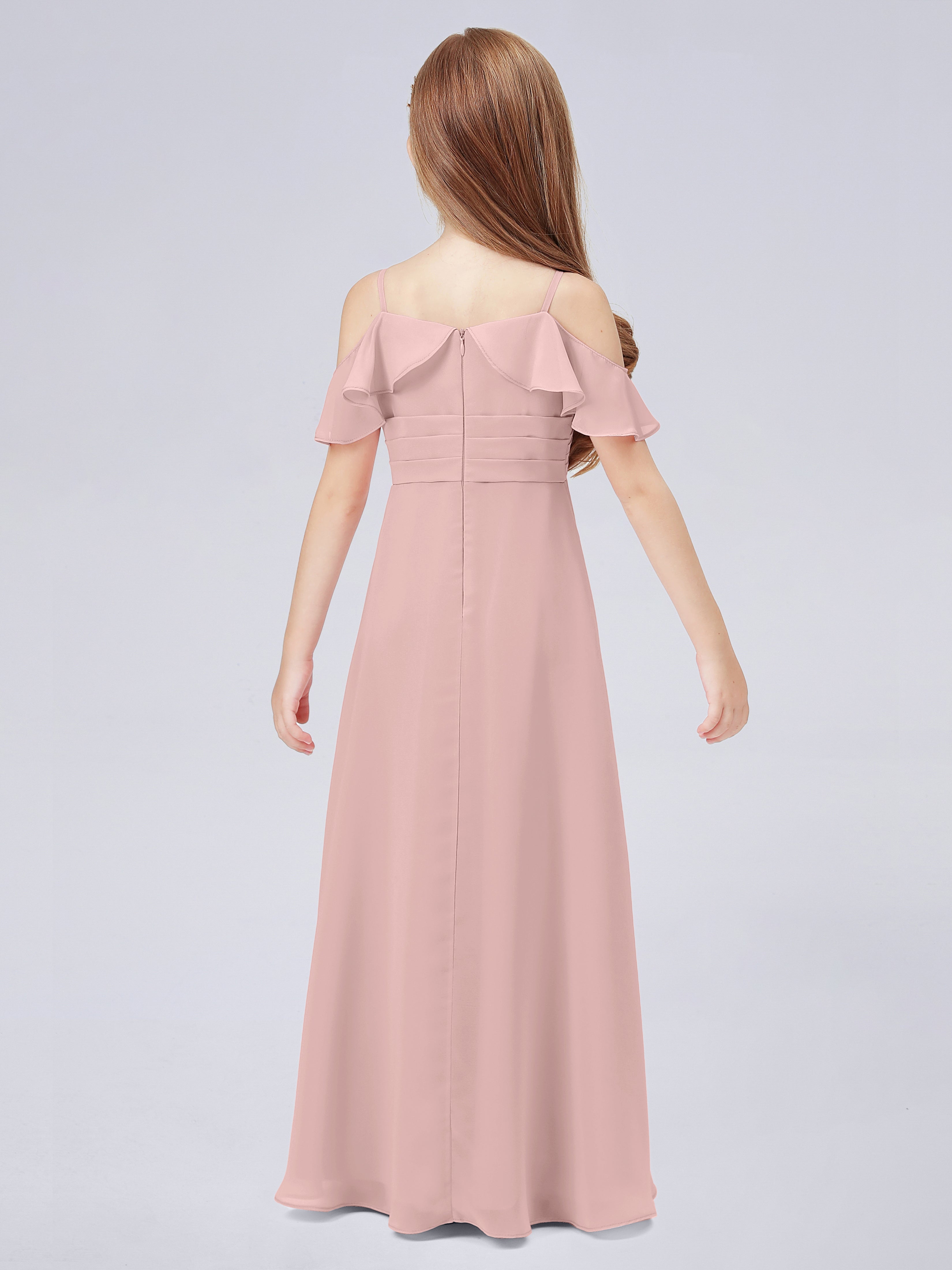 Schulterfreies Chiffon Kleid für Junge Brautjungfern