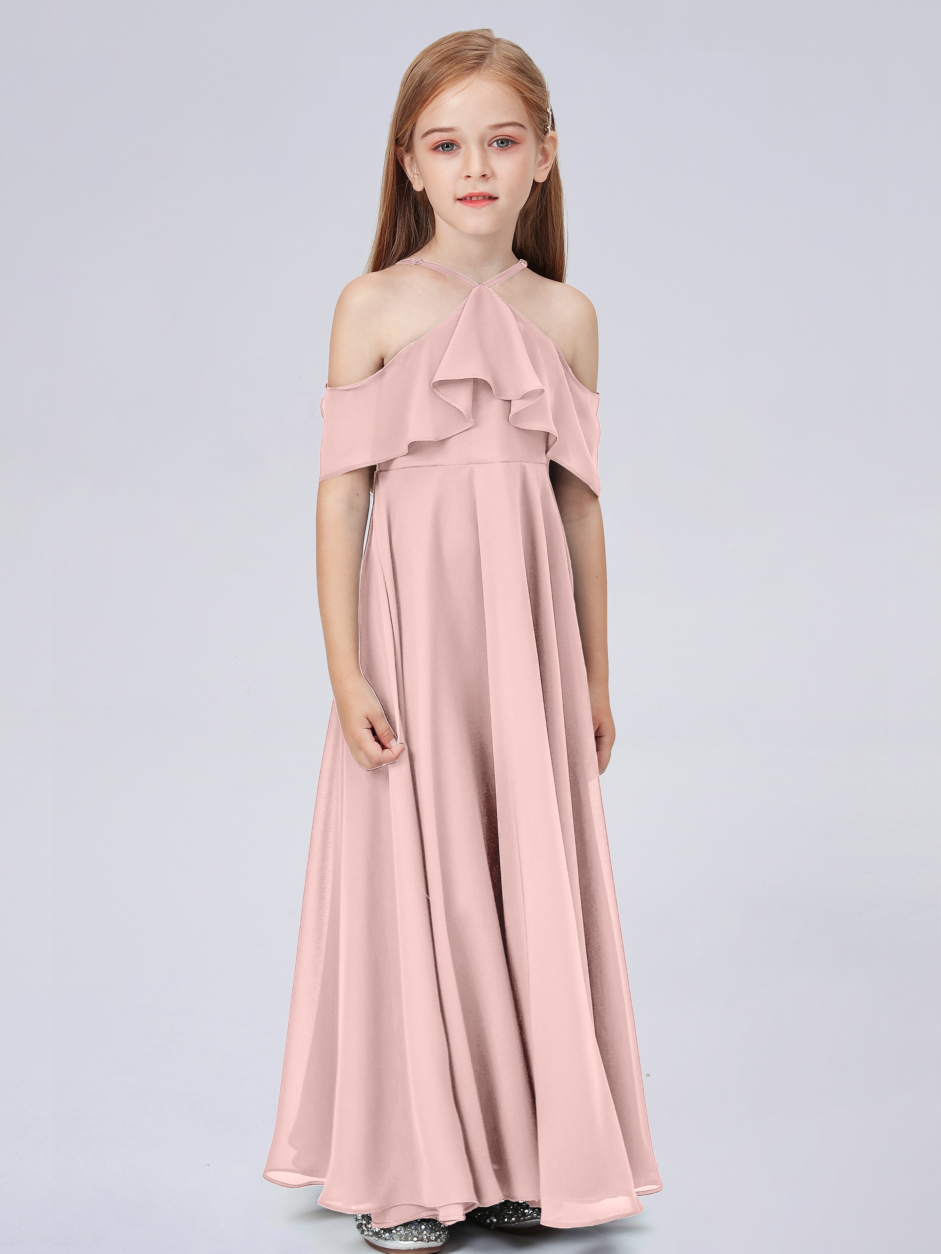 Schulterfreies Chiffon Kleid für Junge Brautjungfern mit Falten