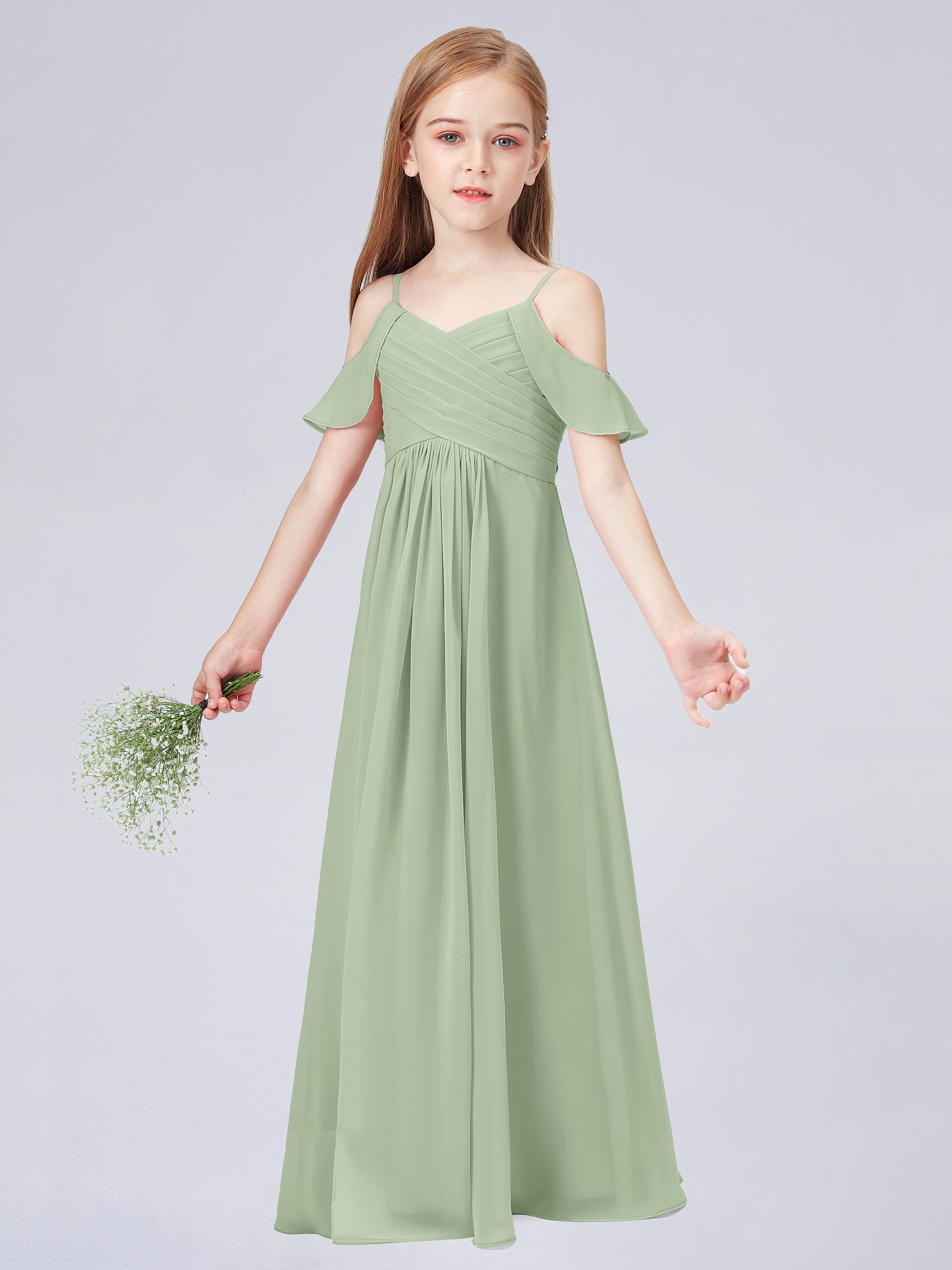 Schulterfreies Chiffon Kleid für Junge Brautjungfern