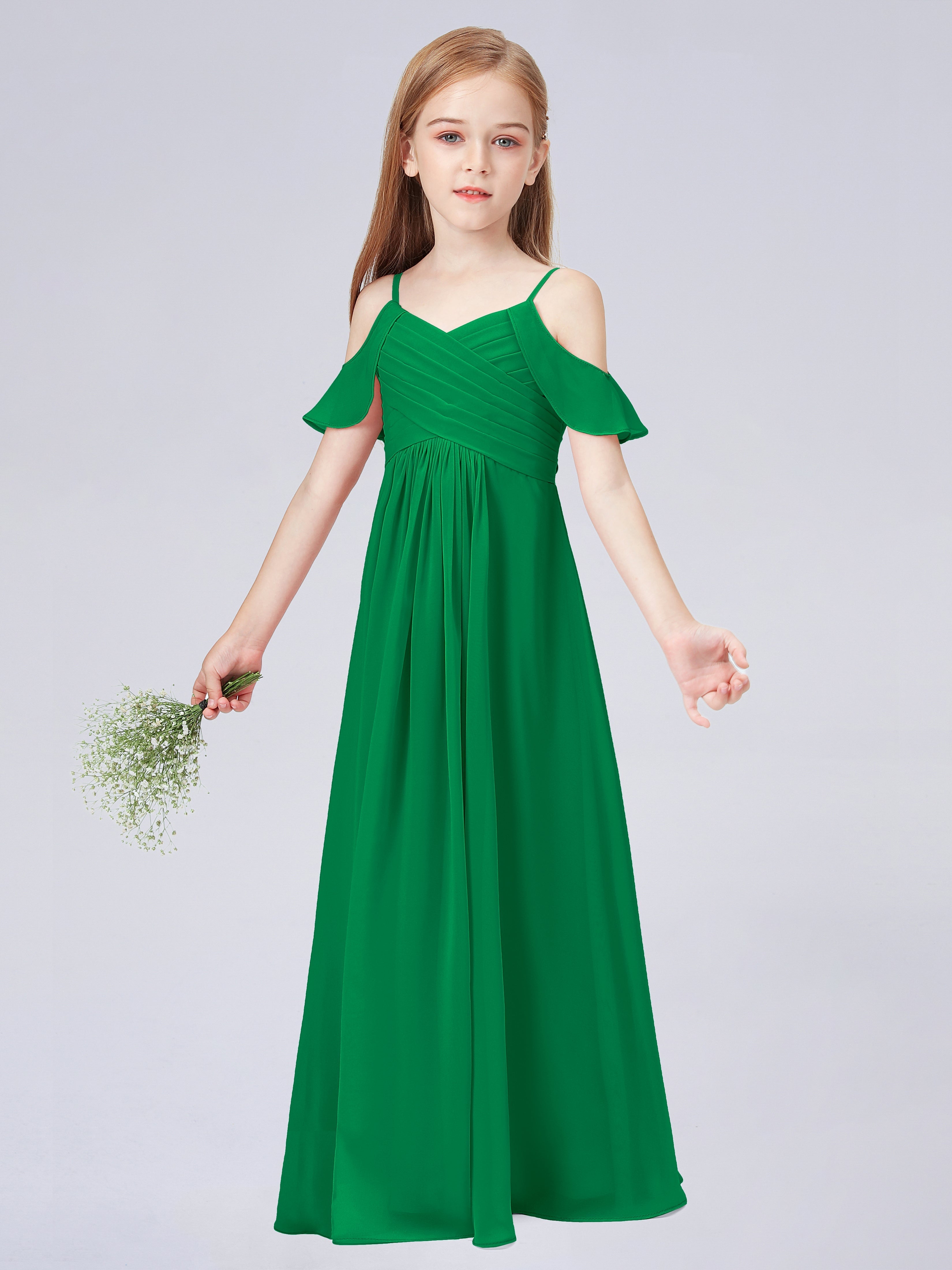 Schulterfreies Chiffon Kleid für Junge Brautjungfern