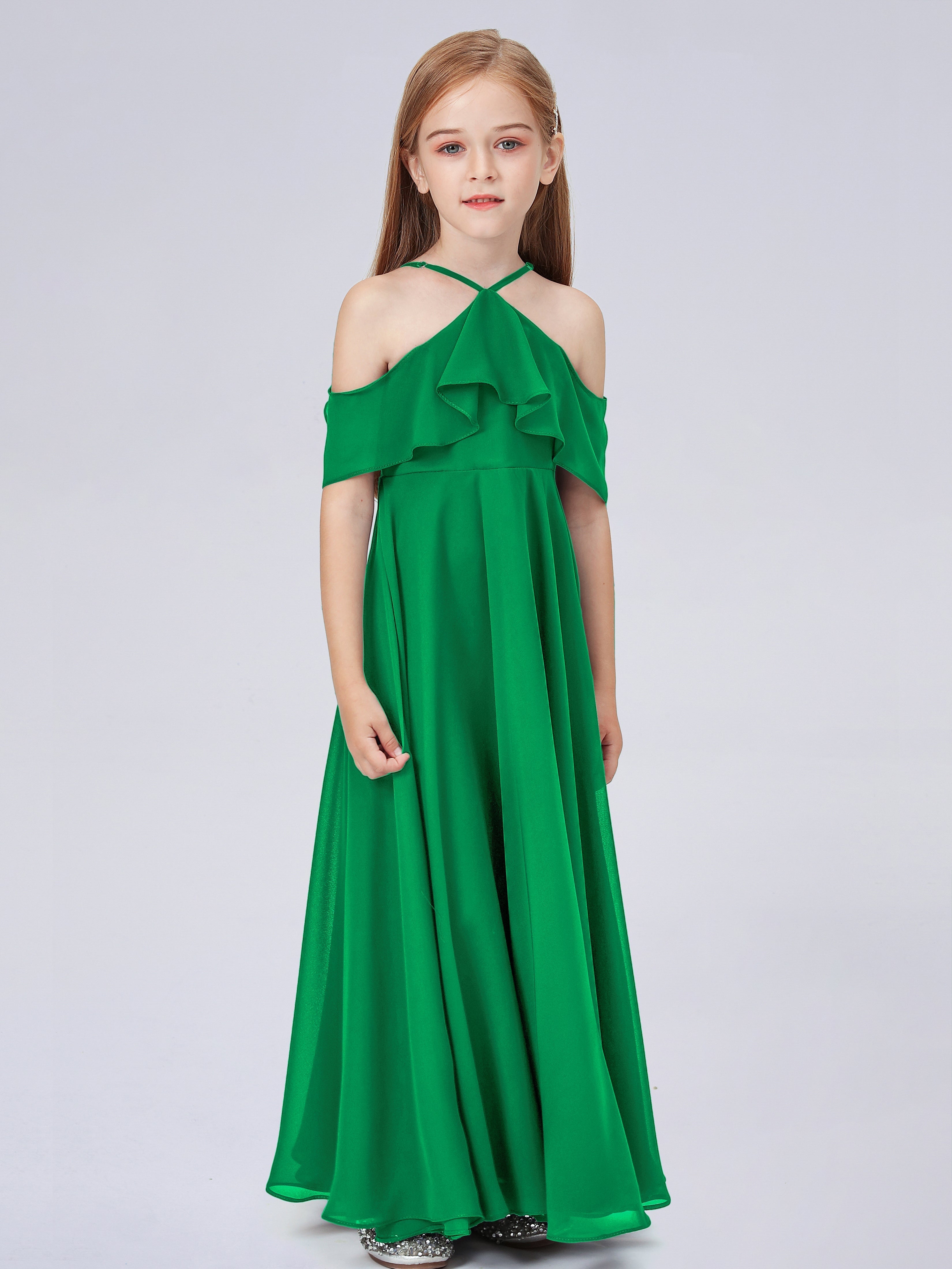 Schulterfreies Chiffon Kleid für Junge Brautjungfern mit Falten