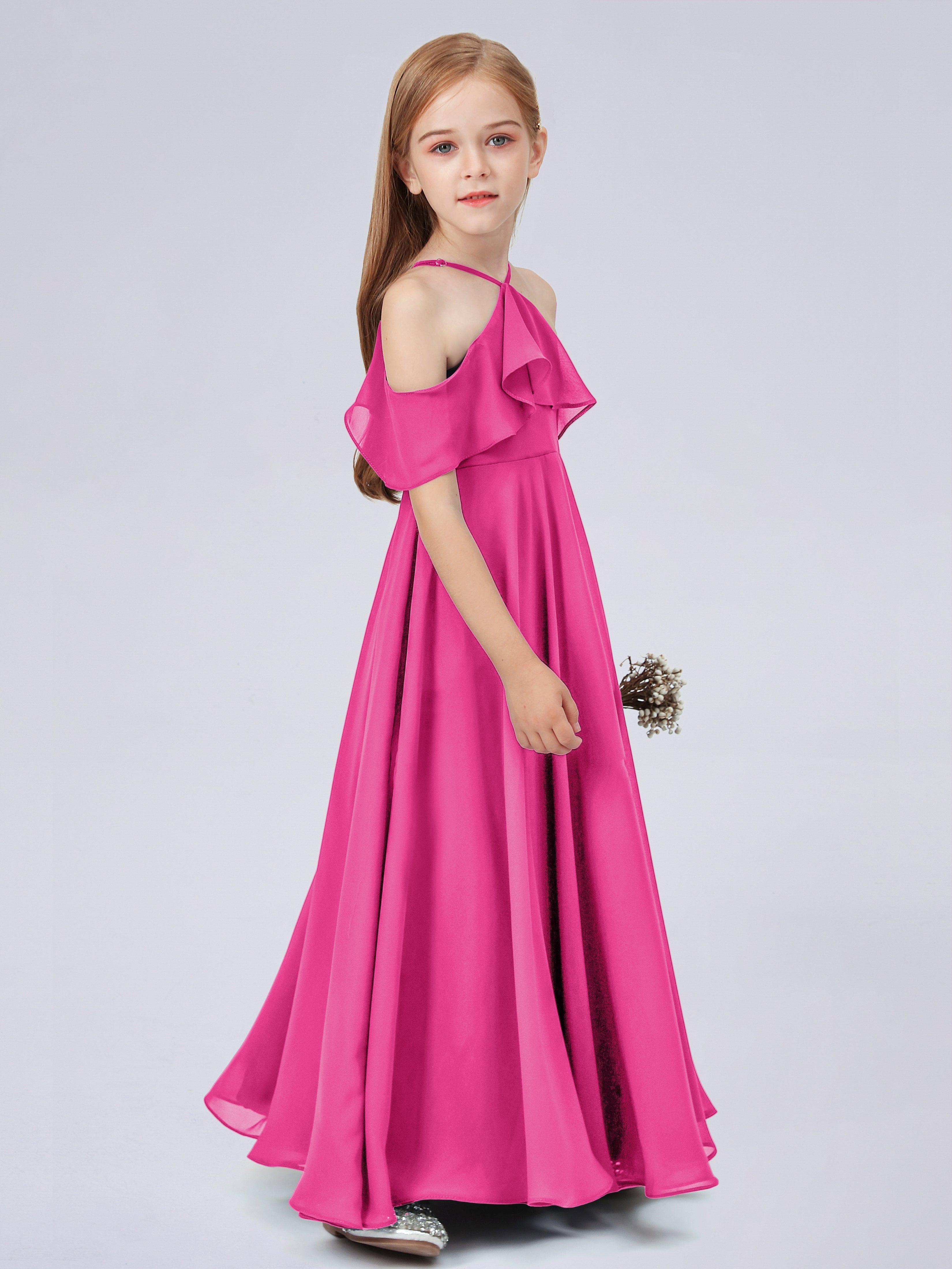 Schulterfreies Chiffon Kleid für Junge Brautjungfern mit Falten