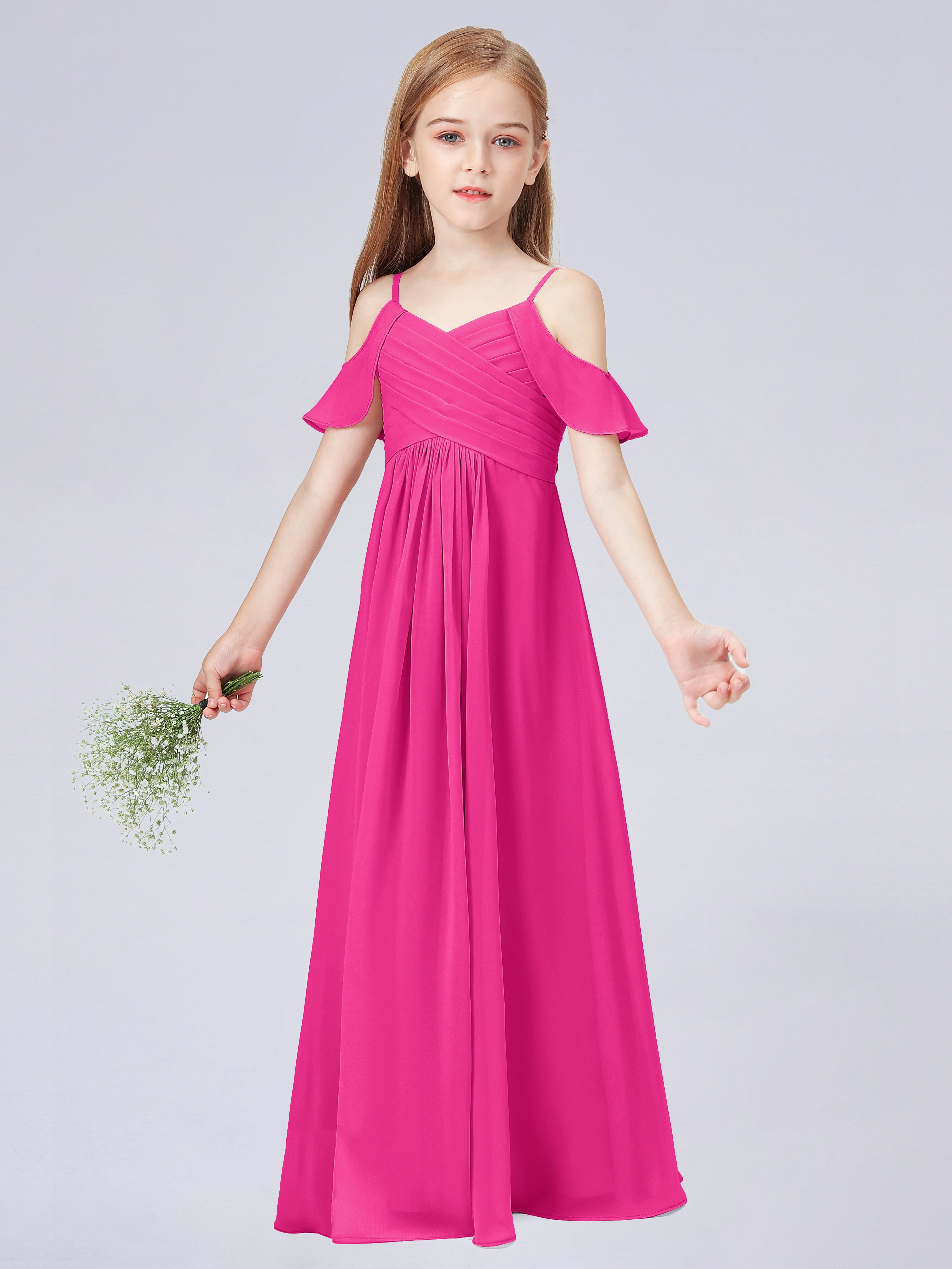 Schulterfreies Chiffon Kleid für Junge Brautjungfern