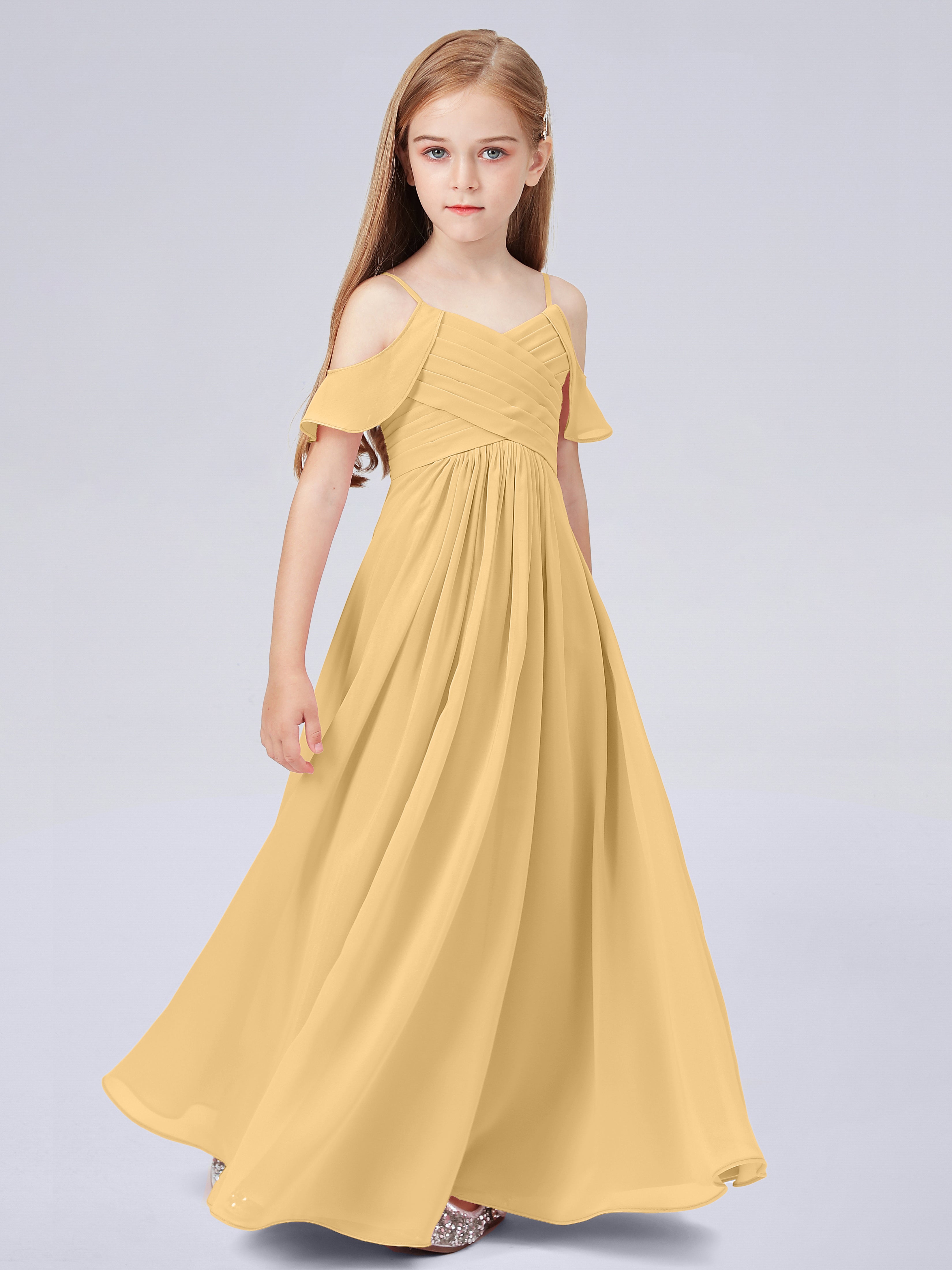 Schulterfreies Chiffon Kleid für Junge Brautjungfern