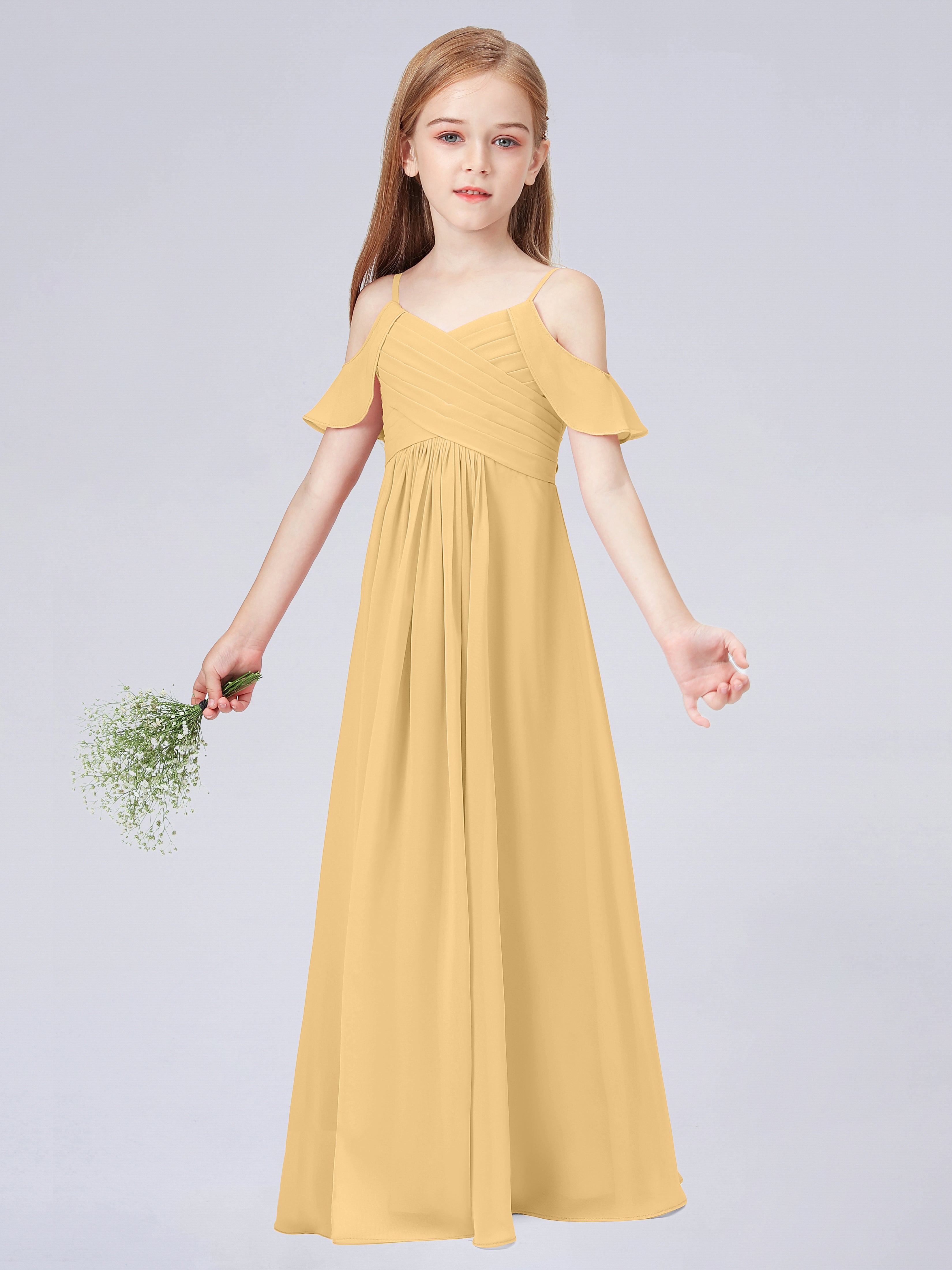 Schulterfreies Chiffon Kleid für Junge Brautjungfern