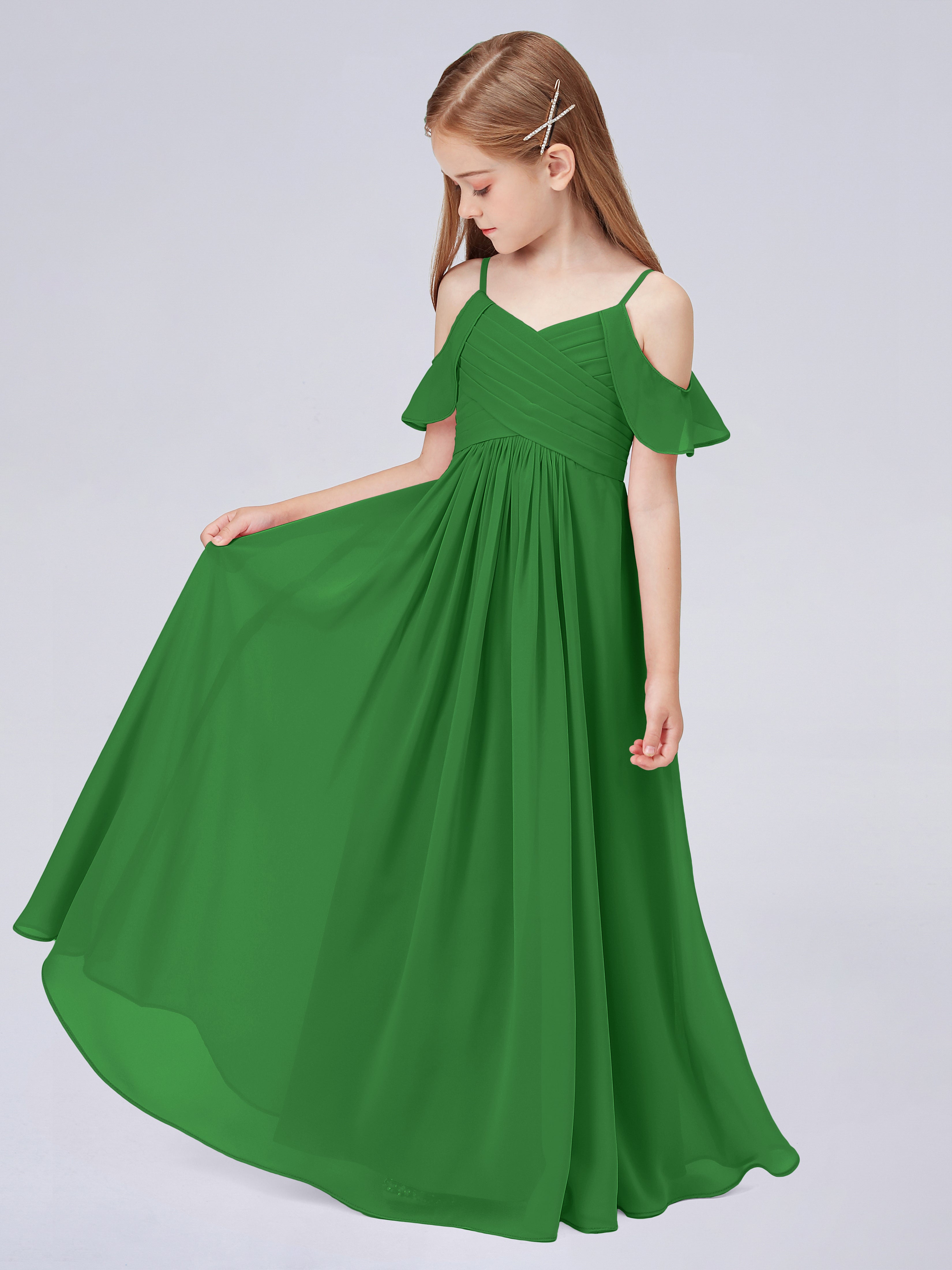 Schulterfreies Chiffon Kleid für Junge Brautjungfern