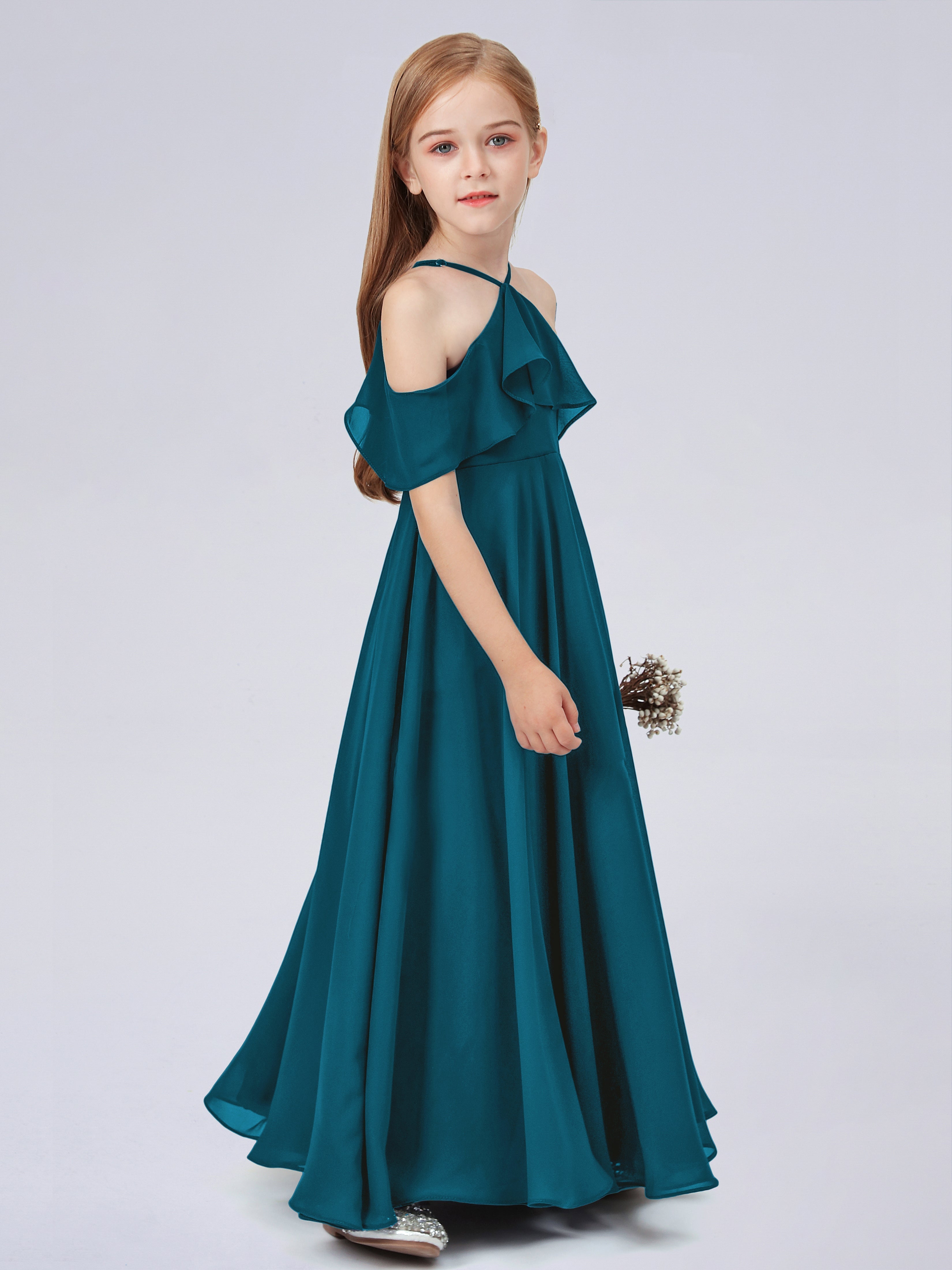 Schulterfreies Chiffon Kleid für Junge Brautjungfern mit Falten