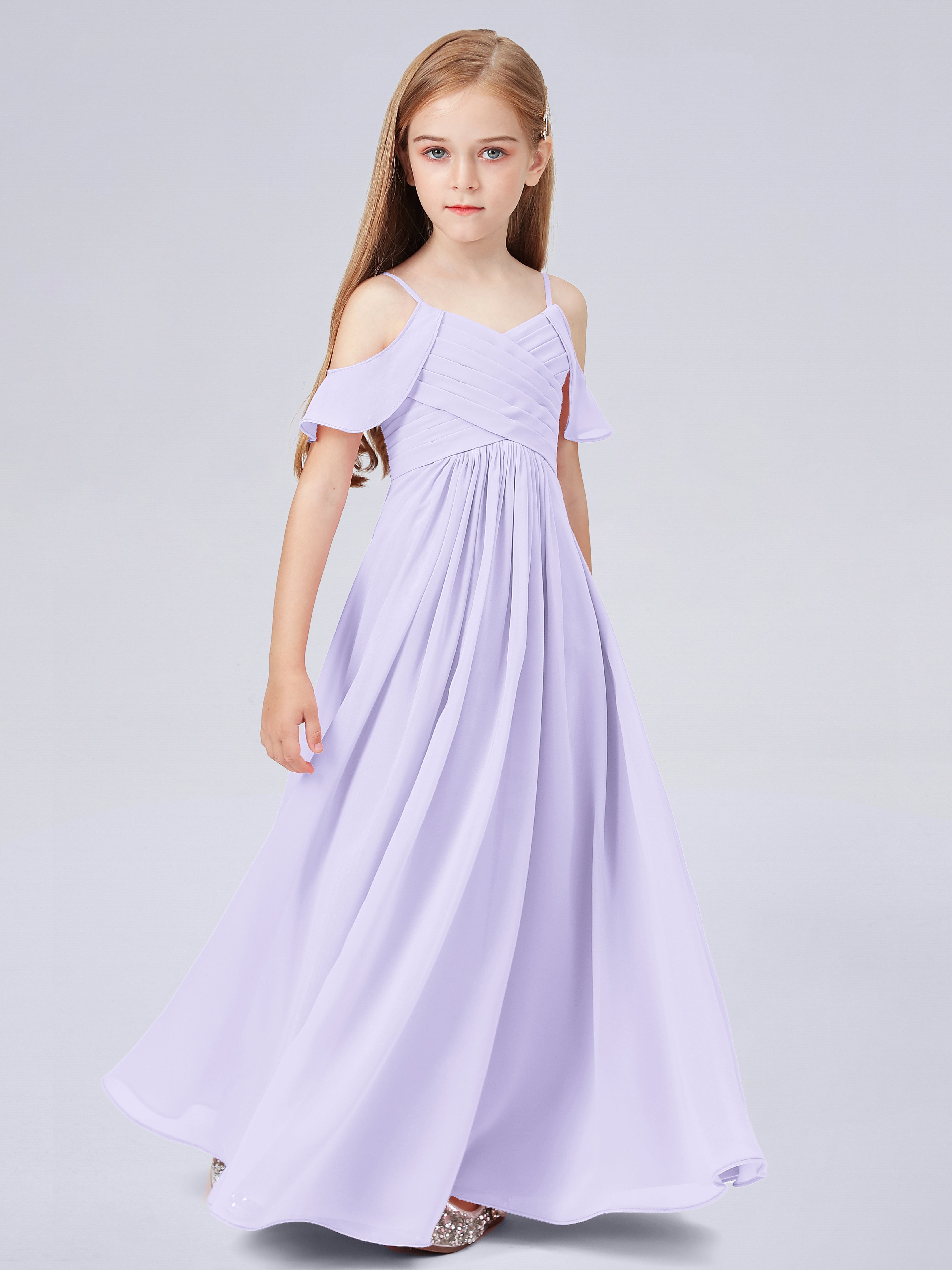 Schulterfreies Chiffon Kleid für Junge Brautjungfern