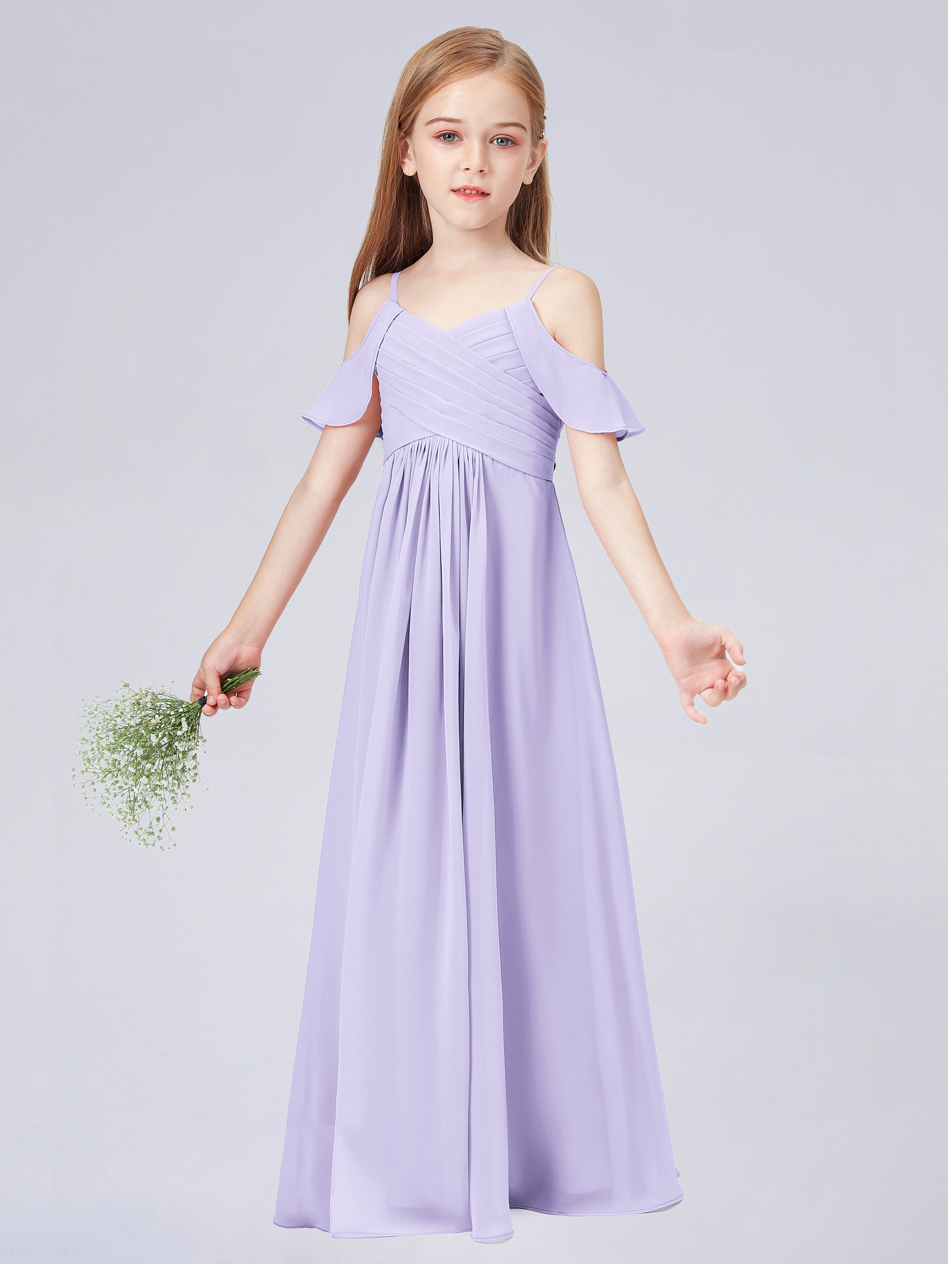 Schulterfreies Chiffon Kleid für Junge Brautjungfern