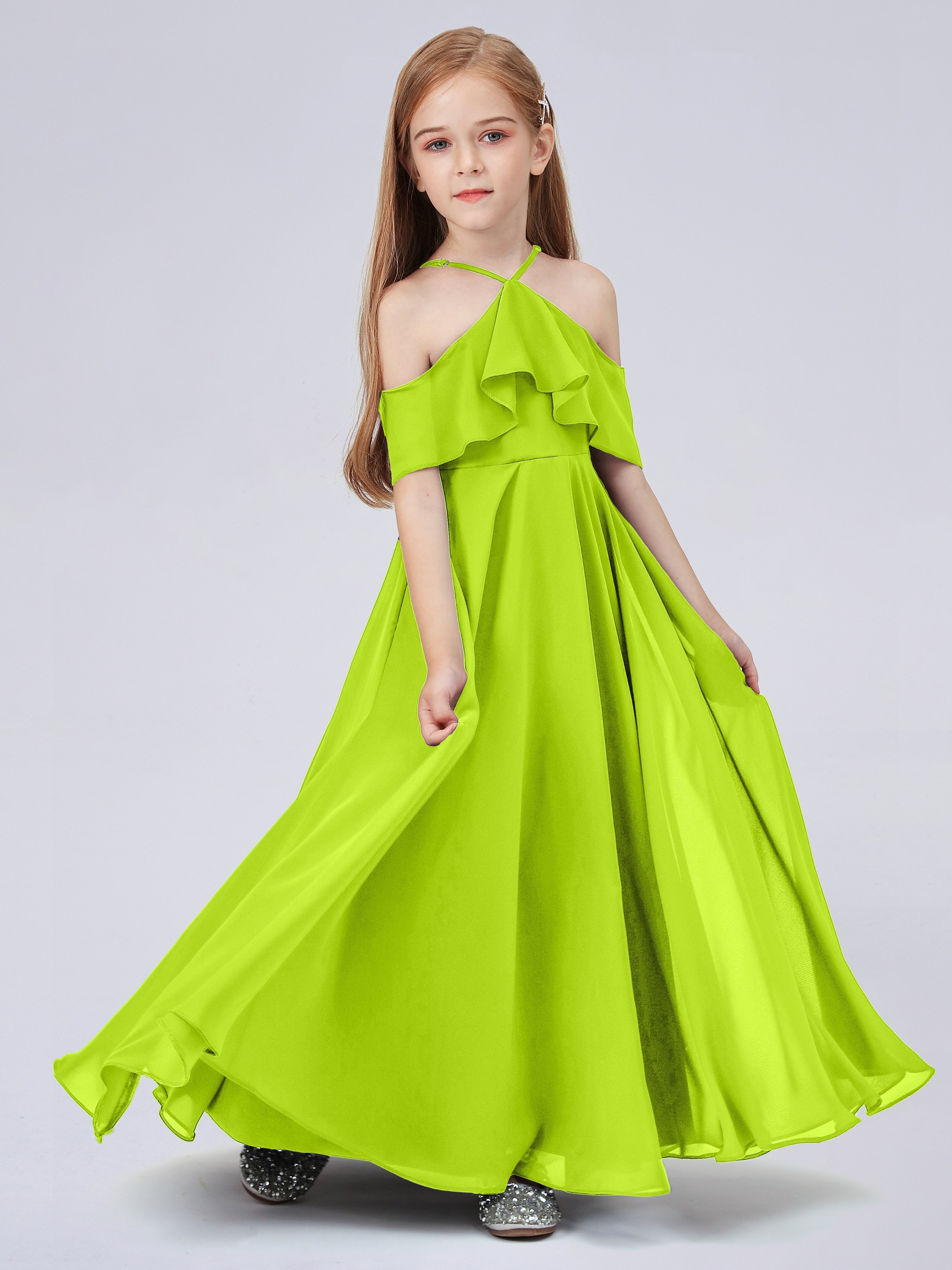 Schulterfreies Chiffon Kleid für Junge Brautjungfern mit Falten