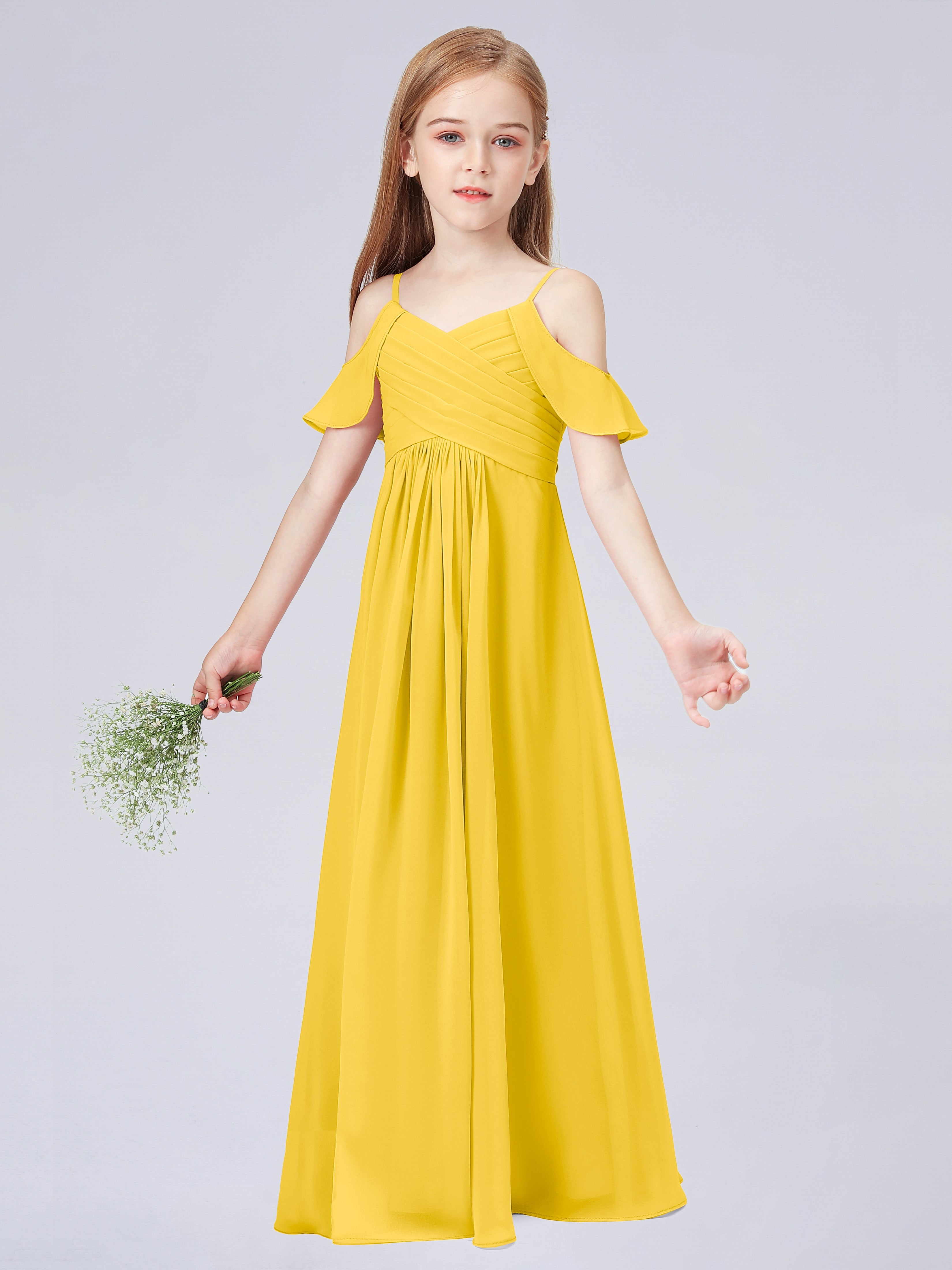 Schulterfreies Chiffon Kleid für Junge Brautjungfern