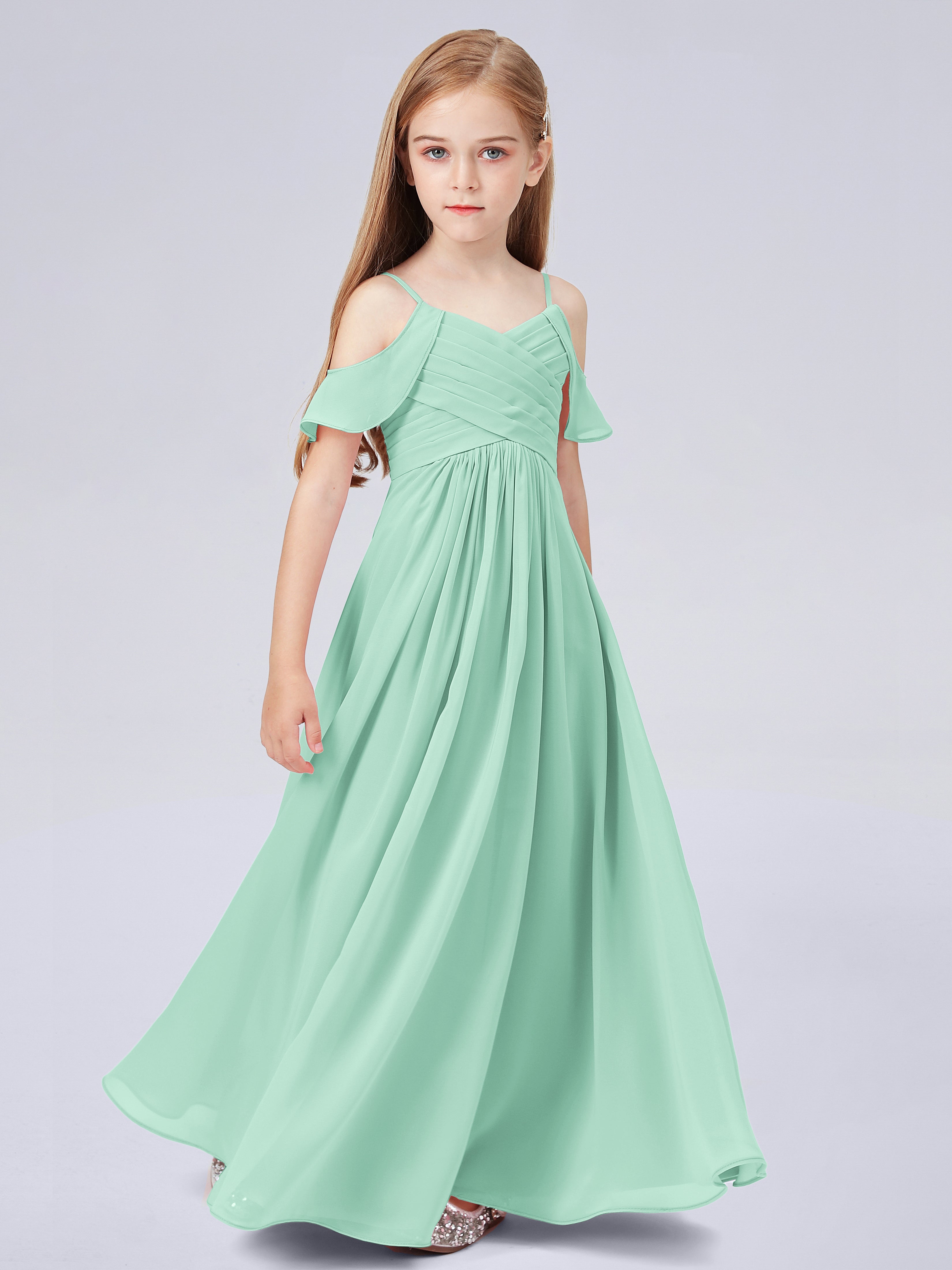 Schulterfreies Chiffon Kleid für Junge Brautjungfern