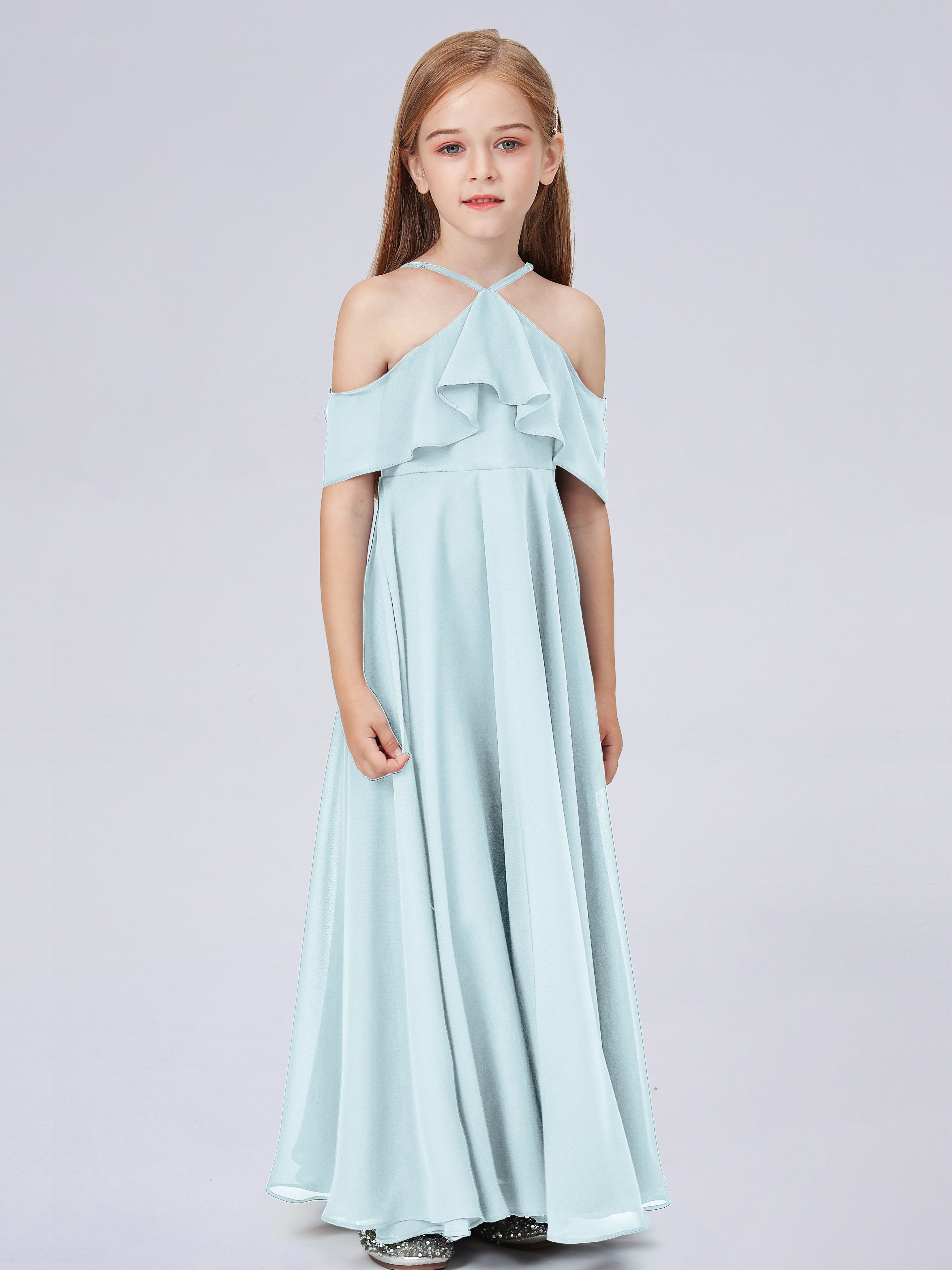 Schulterfreies Chiffon Kleid für Junge Brautjungfern mit Falten