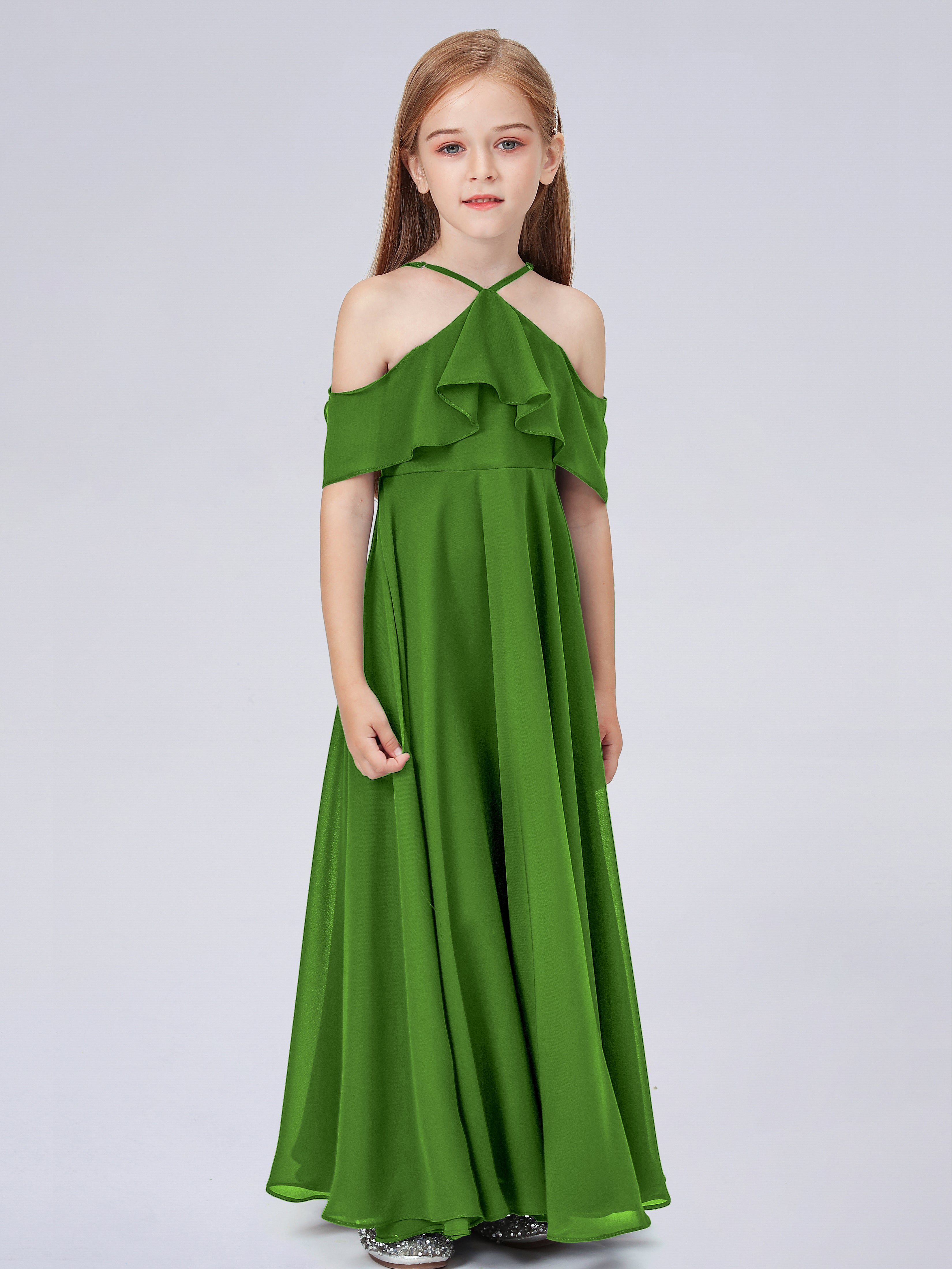 Schulterfreies Chiffon Kleid für Junge Brautjungfern mit Falten