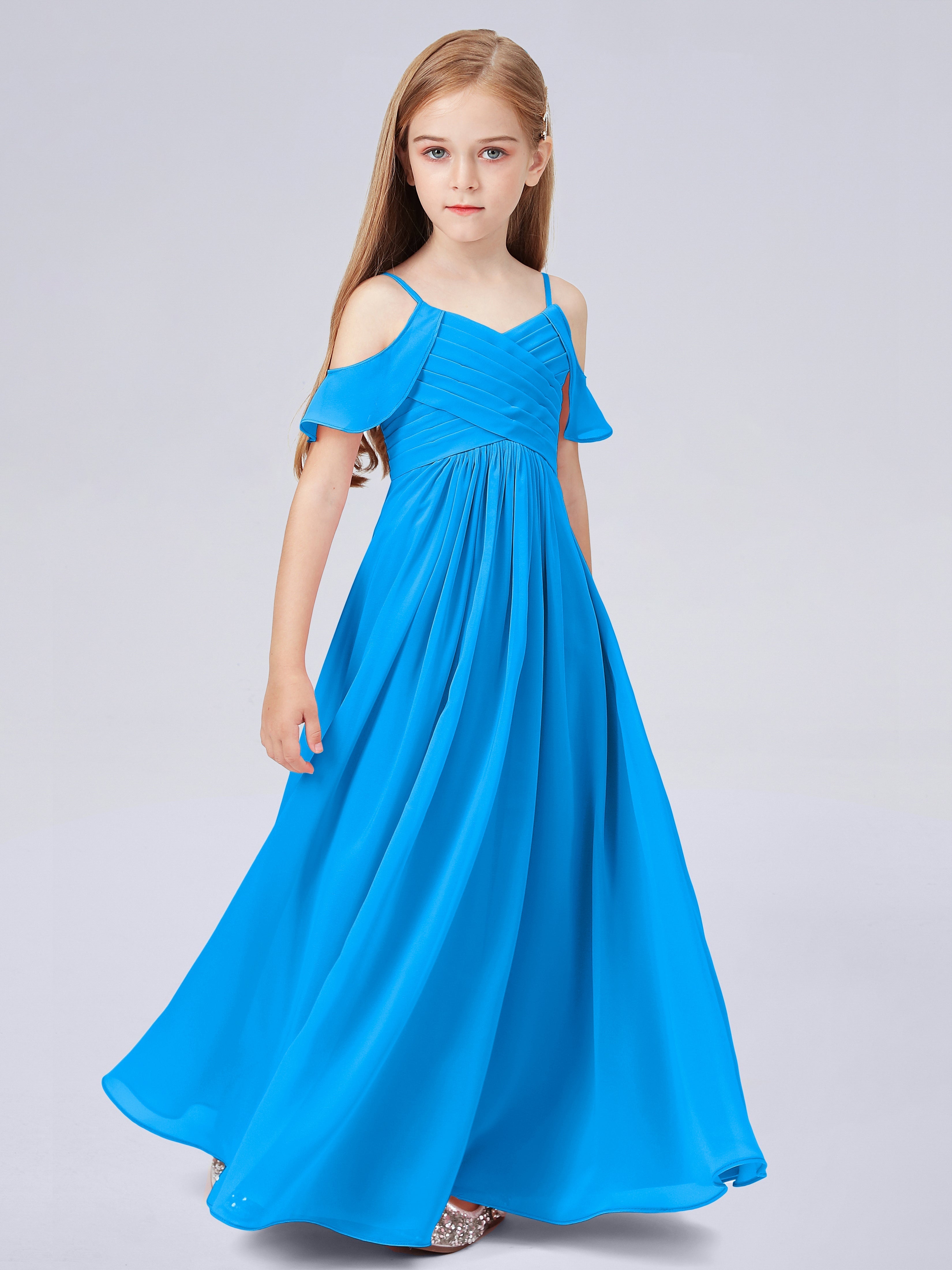 Schulterfreies Chiffon Kleid für Junge Brautjungfern