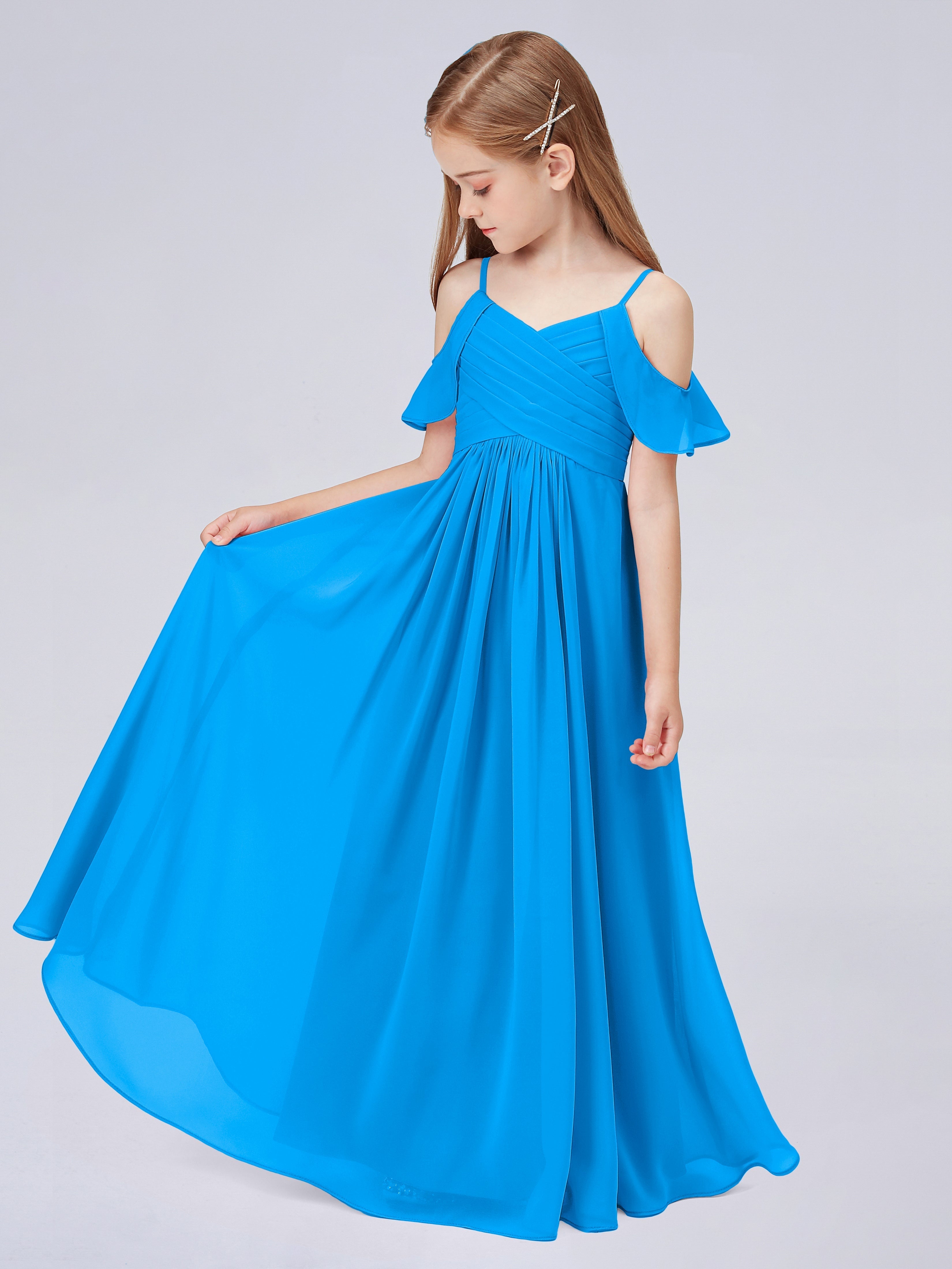 Schulterfreies Chiffon Kleid für Junge Brautjungfern