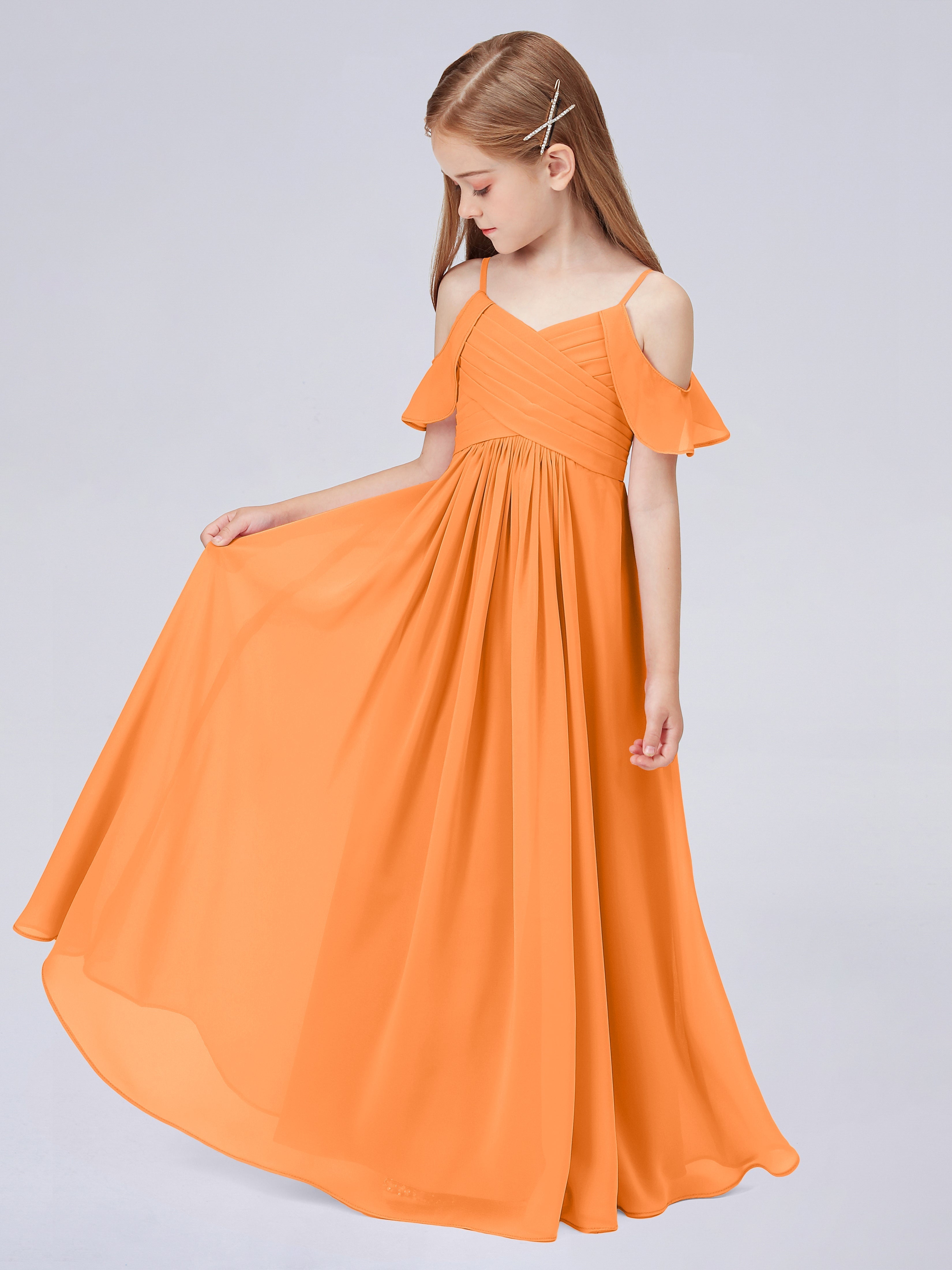 Schulterfreies Chiffon Kleid für Junge Brautjungfern